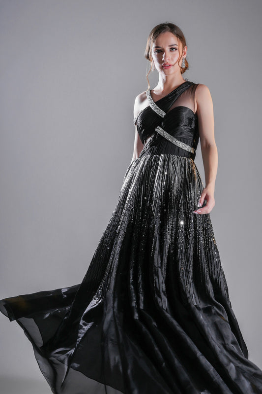 Timeless eclipse Black Satin Party Wear Gown
