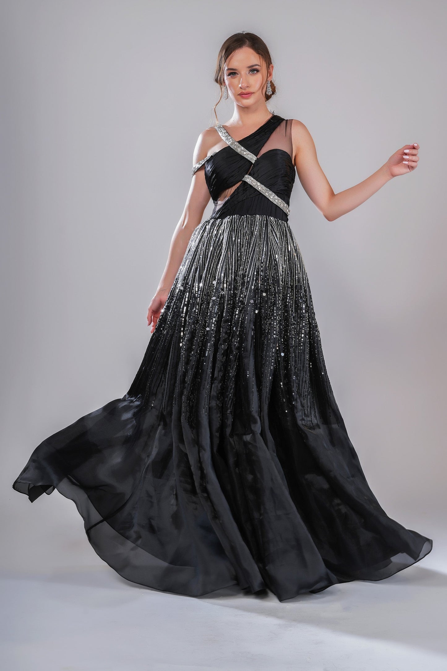 Timeless eclipse Black Satin Party Wear Gown