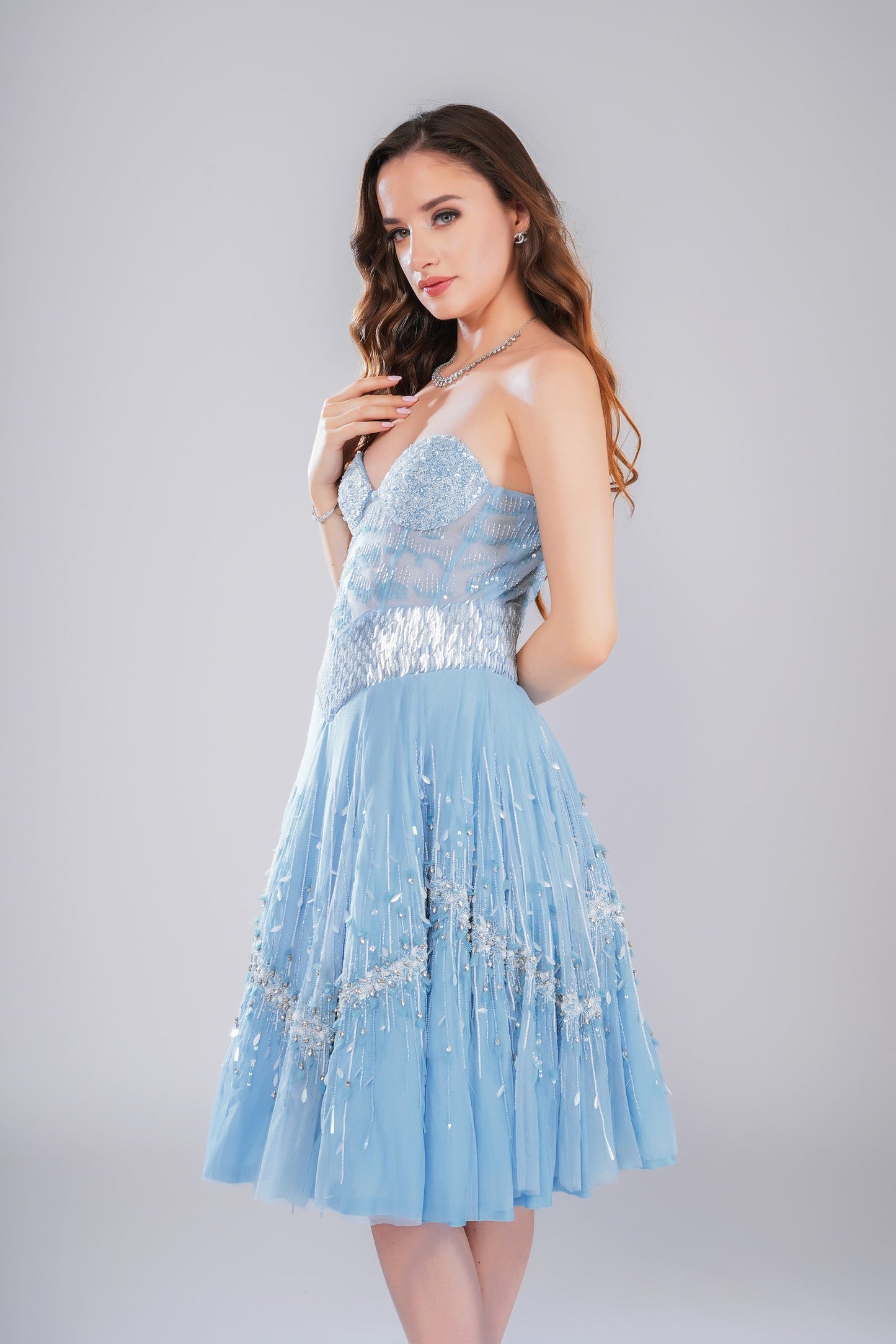 Arctic Wave Ice Blue Tulle Party Wear Dress