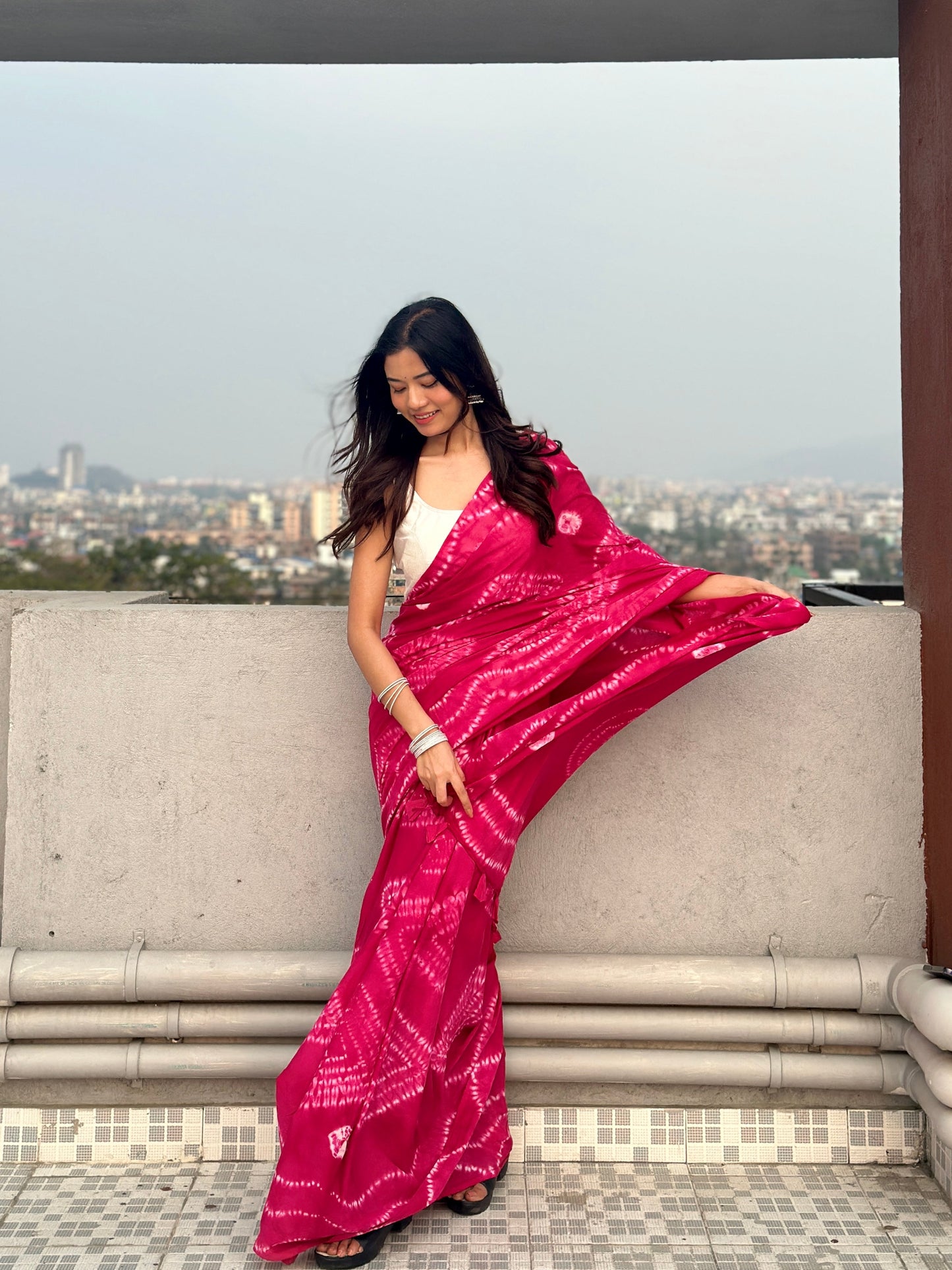 Raani Pink - Tie & Dye Shibori Print Natural Dyed - Mulmul Cotton Saree