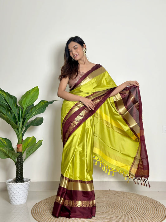 Lime Green - Handwoven - Silk Saree