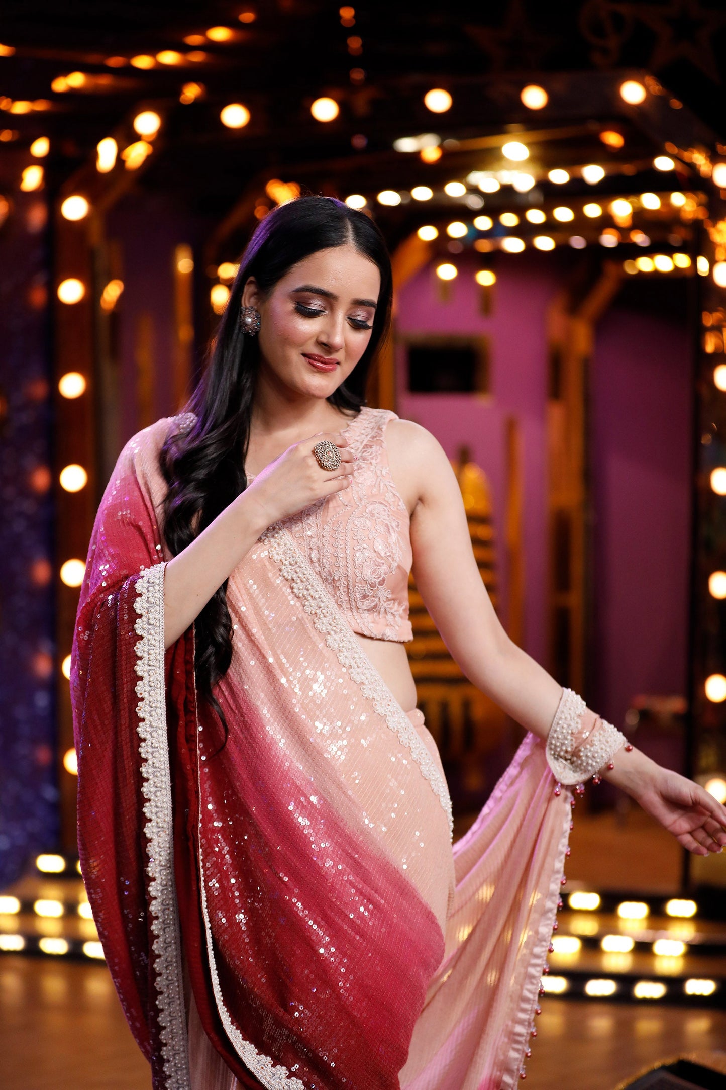 Maroon Georgette Embroidered Cocktail Saree
