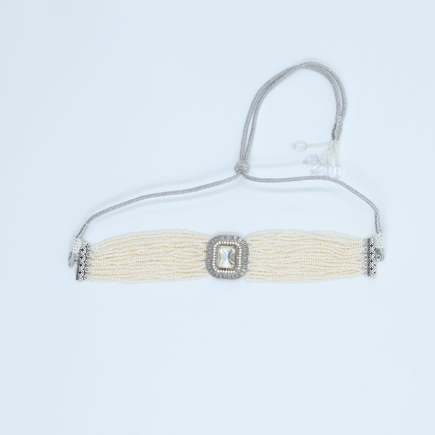 Zevar Club Rhodium Plated Ivory Fine Pearl Choker