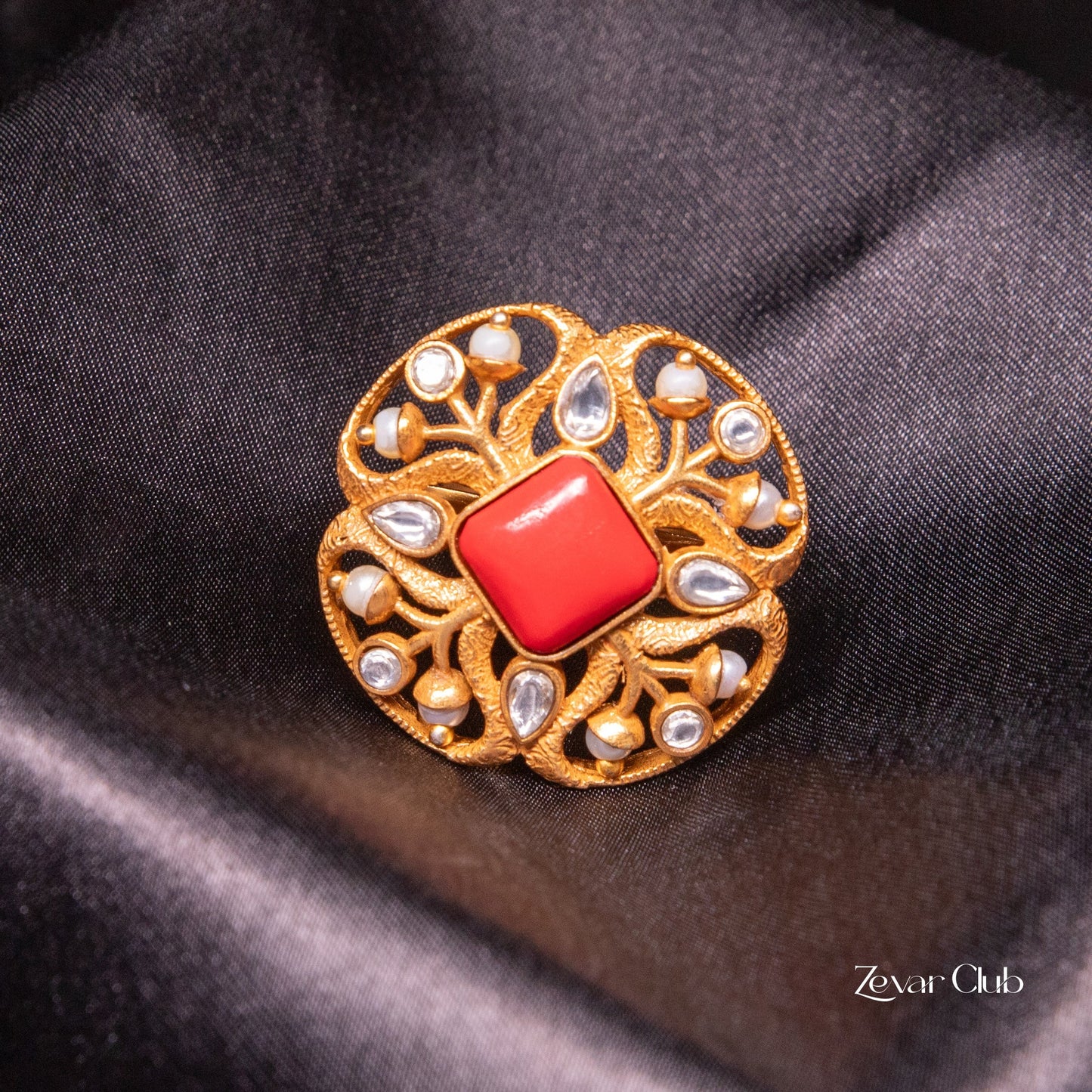Antique Semi Precious Adjustable Statement Ring