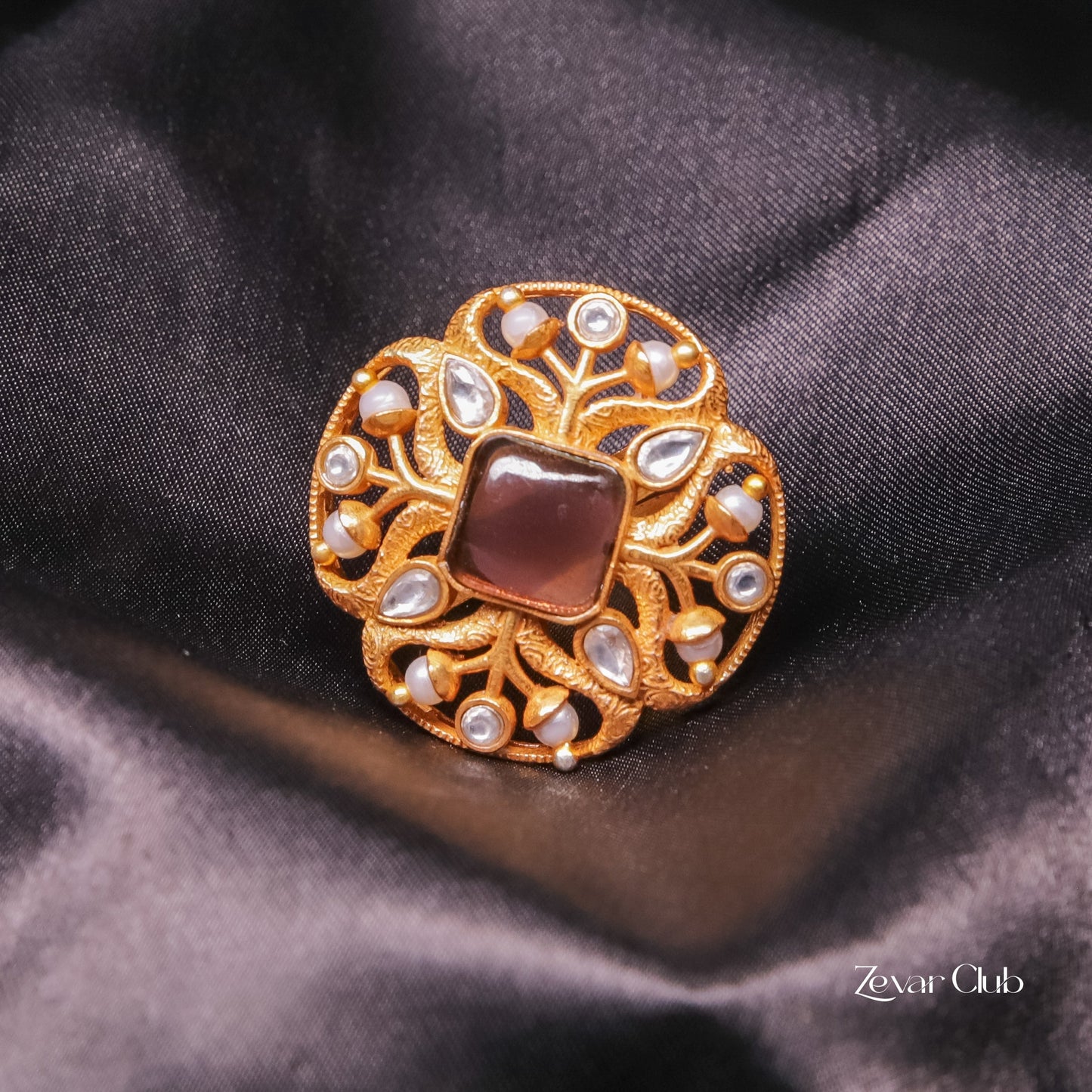 Antique Semi Precious Adjustable Statement Ring