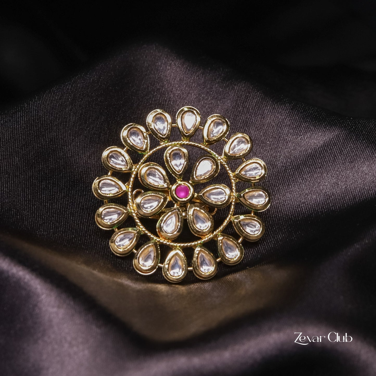 14K Gold Plated Kundan Adjustable Ring