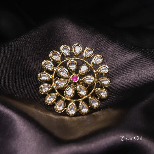 14K Gold Plated Kundan Adjustable Ring