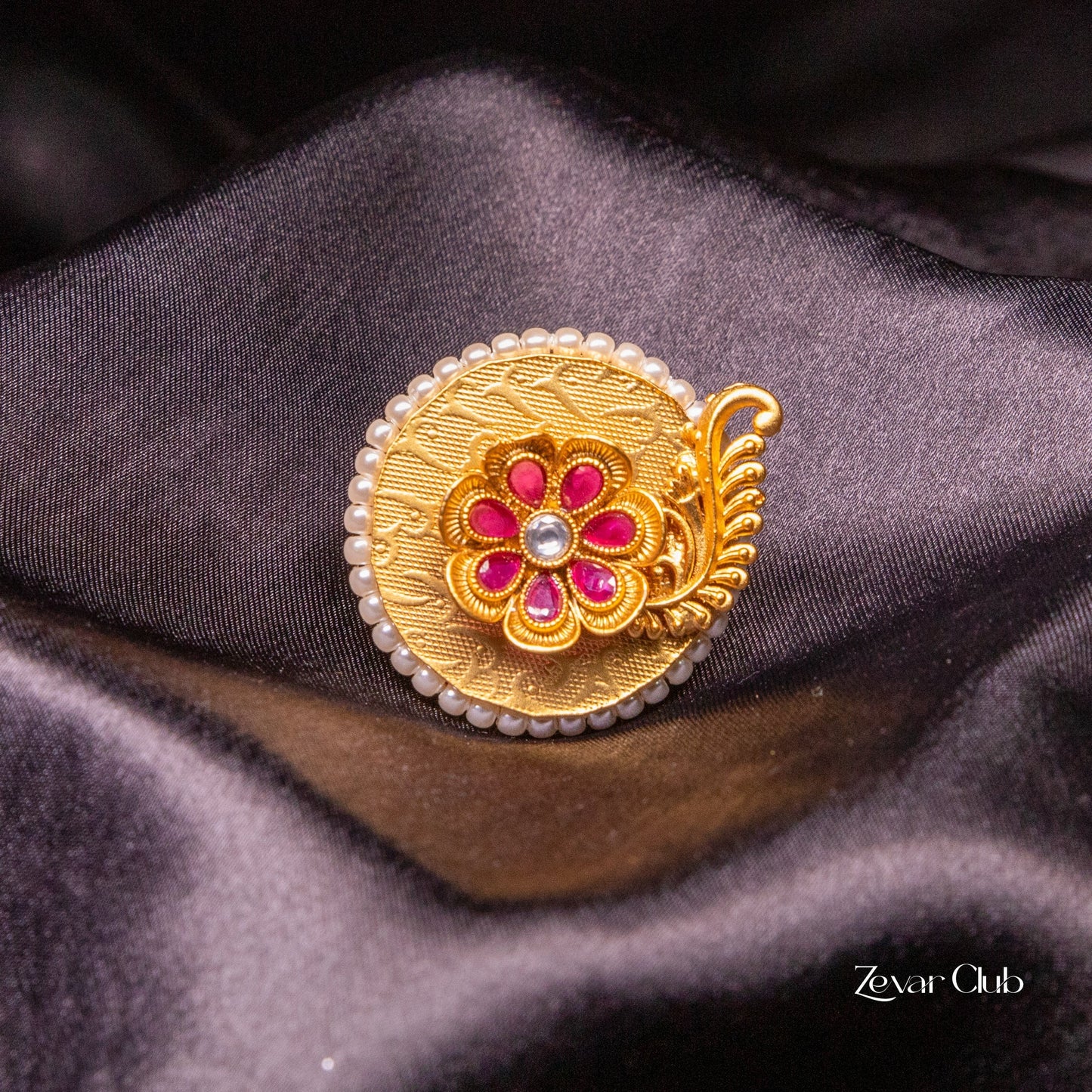 Antique Subtle Red Designer Adjustable Ring