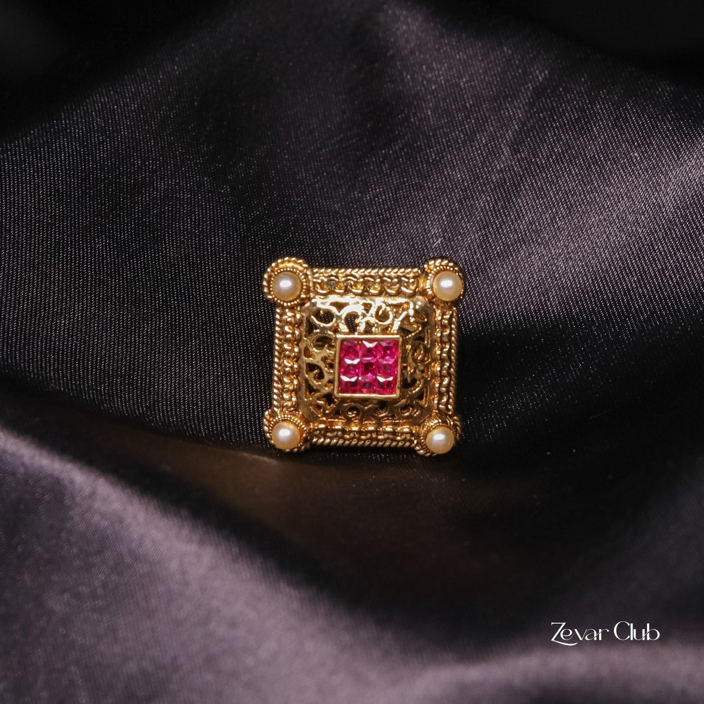 14K Gold Plated Antique Red Adjustable Ring