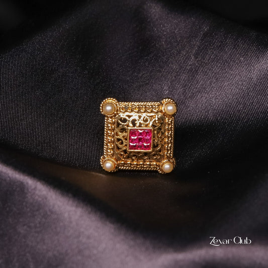 14K Gold Plated Antique Red Adjustable Ring