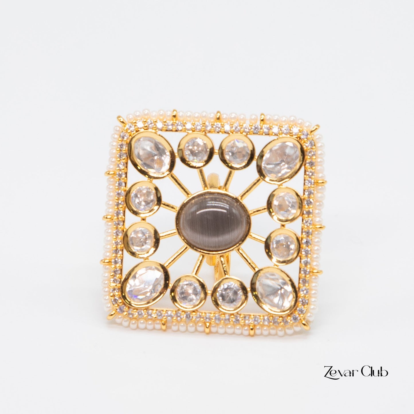 Elegant Fine Pearl Grey Statement Adjustable Ring