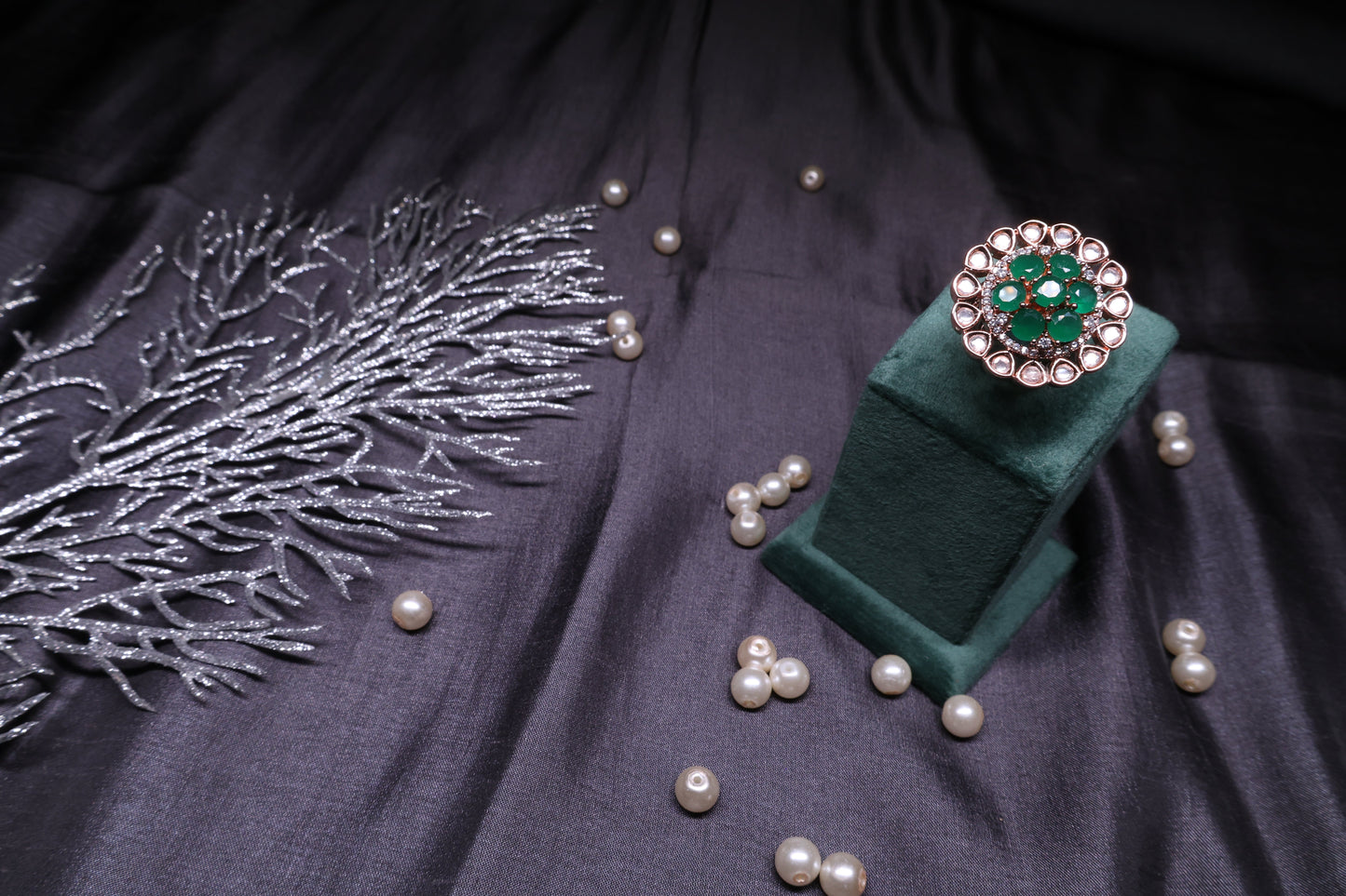 Green Rose Gold Adjustable Ring