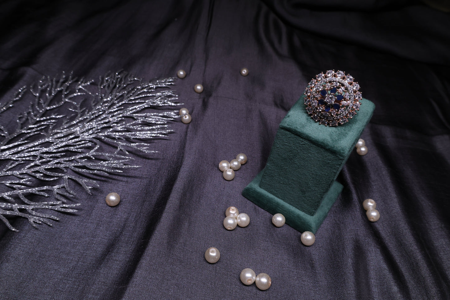 Navy Blue Adjustable Diamond Ring