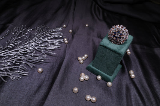 Navy Blue Adjustable Diamond Ring