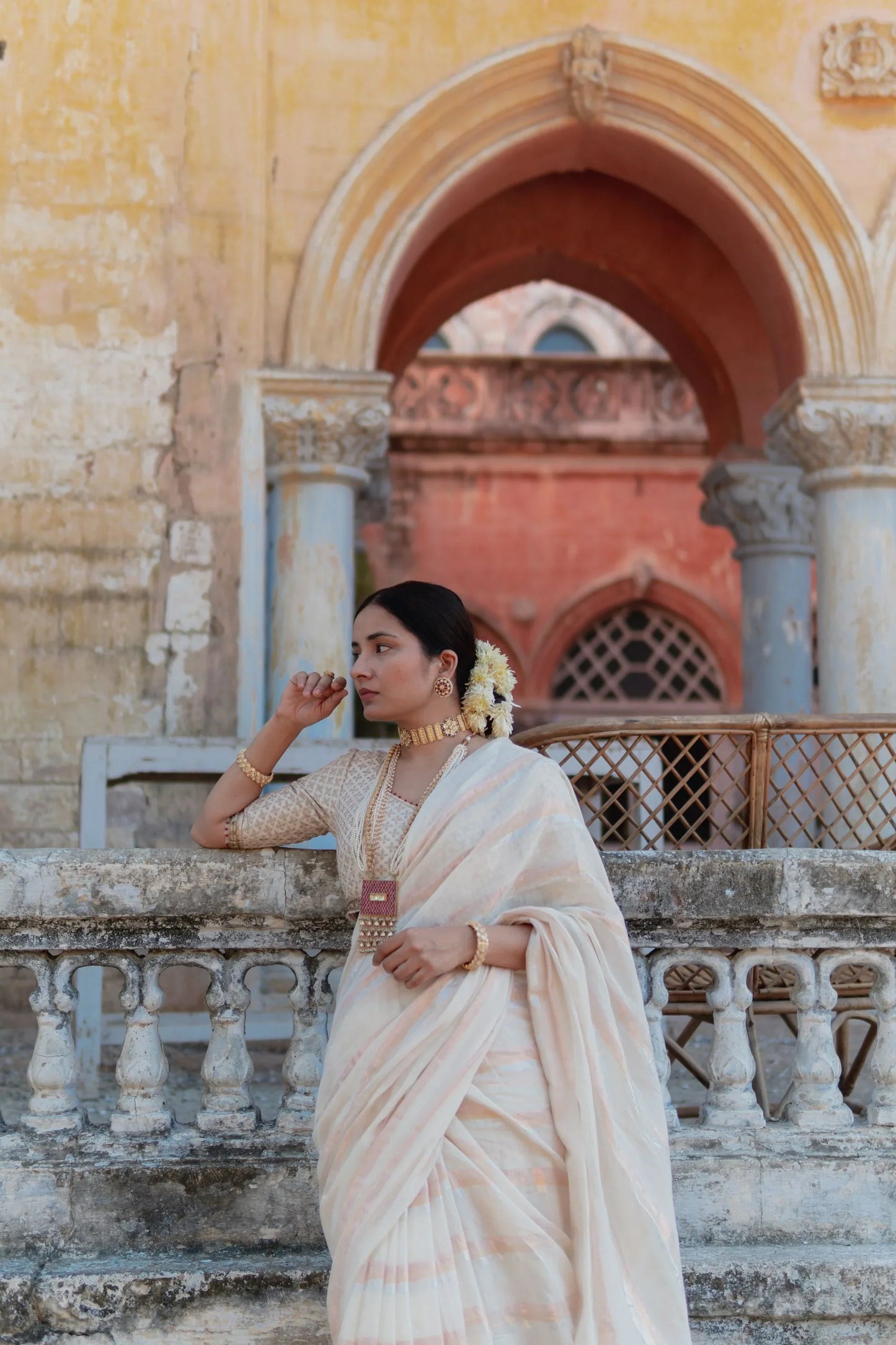 Kori off White Cotton Mulmul Saree