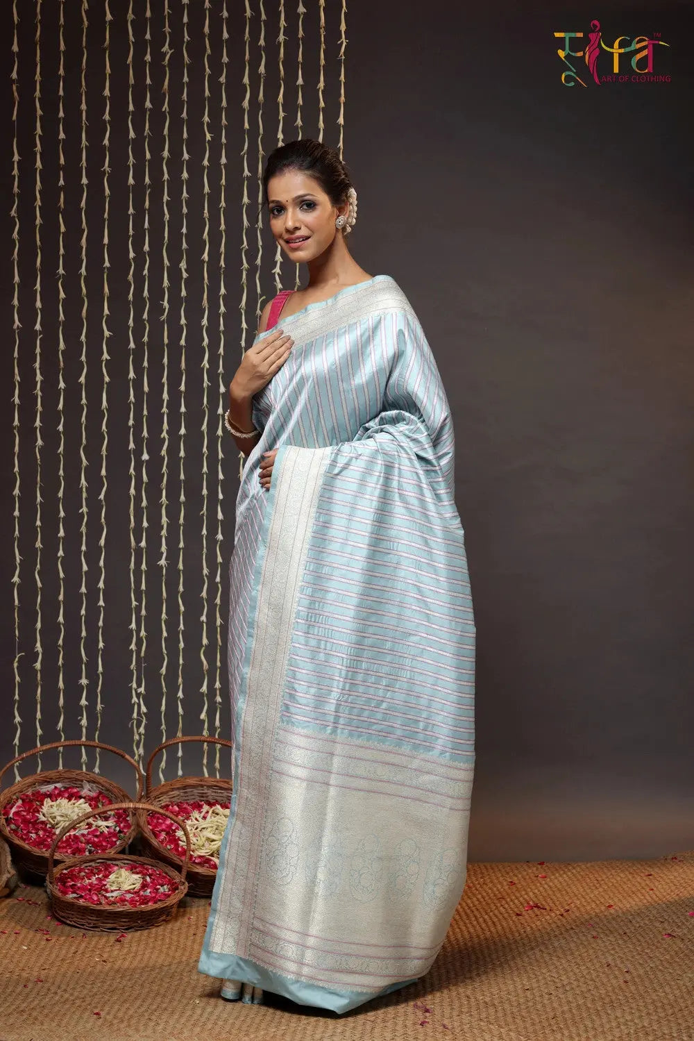 Arctic Blue Pure Silk Brocade Banarasi Saree