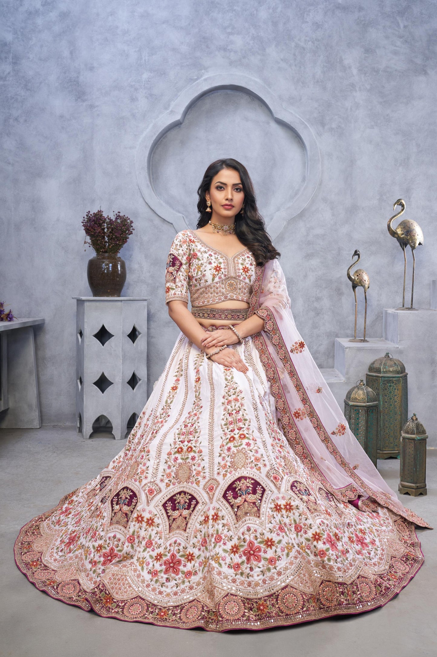 Light Purple with Zari Paisley Embroidery & Regal Peacock Motifs Lehenga
