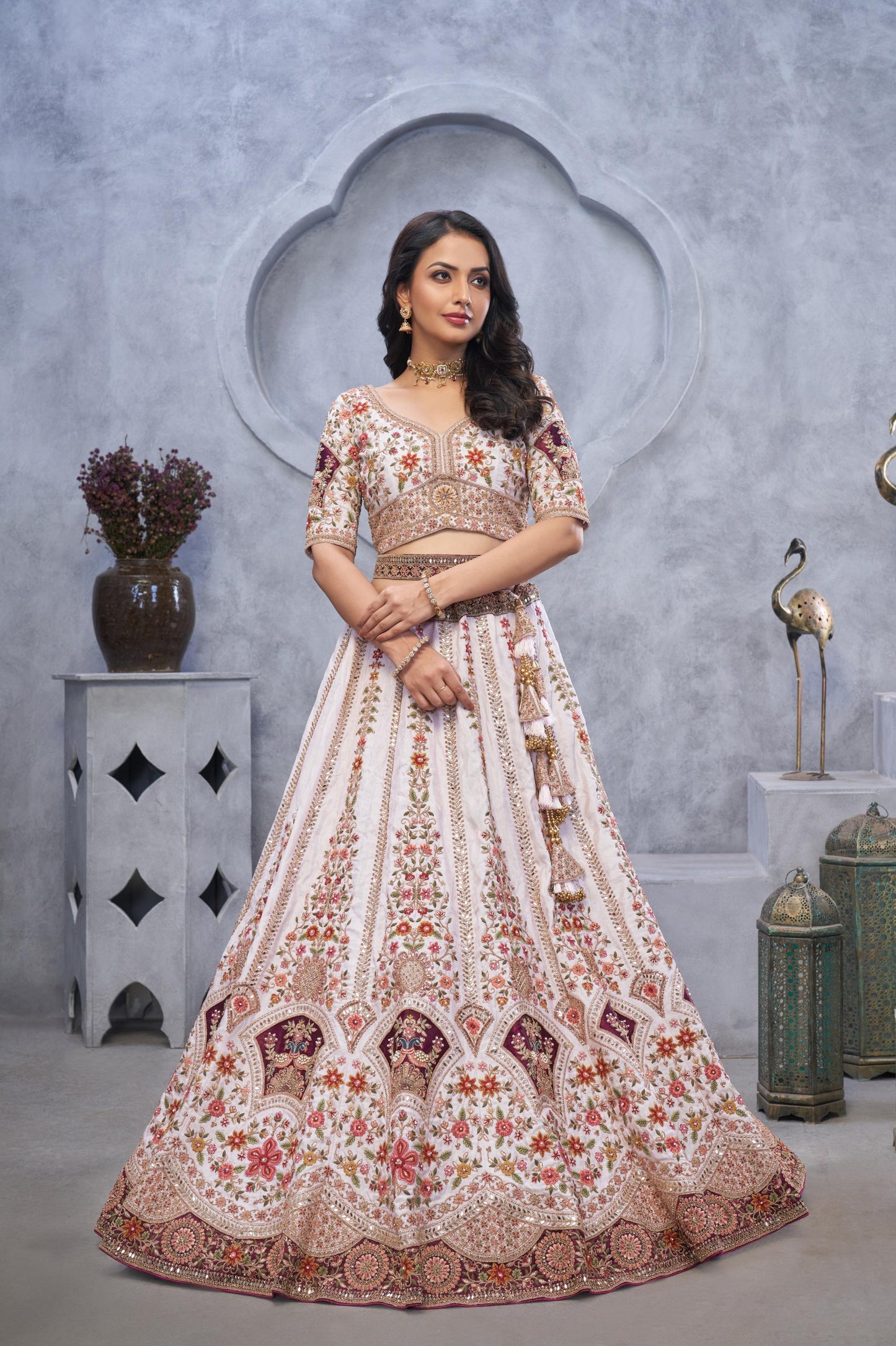 Light Purple with Zari Paisley Embroidery & Regal Peacock Motifs Lehenga