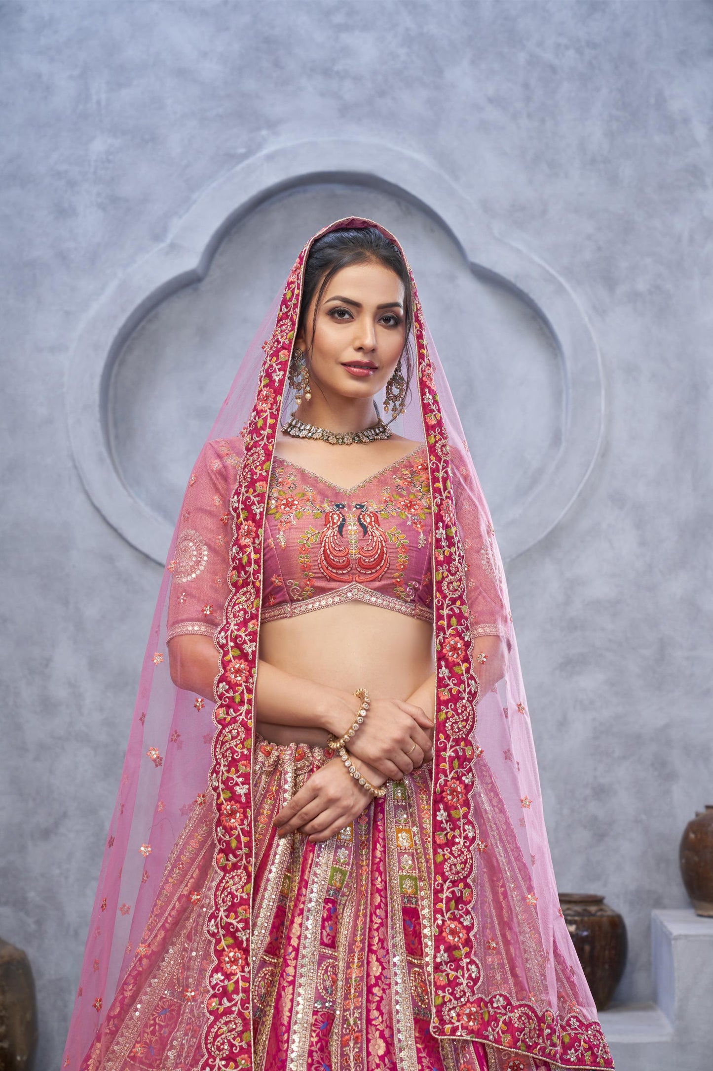 Purple Banarasi Silk Zari Embroidery Bridal Lehenga