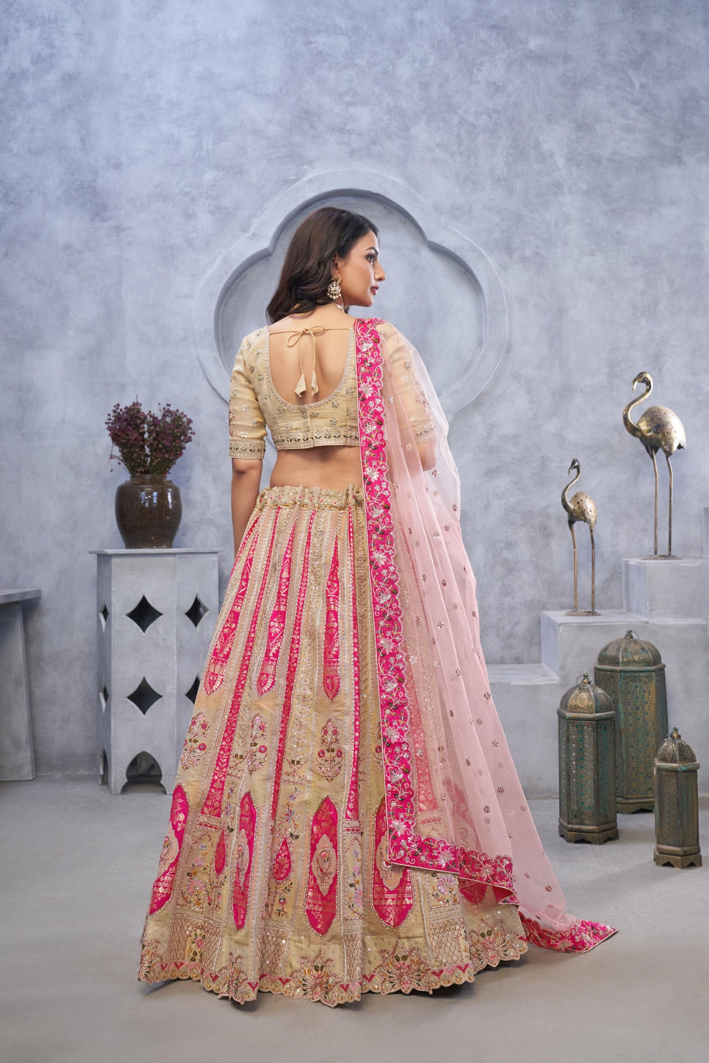 Brown Organza Silk Intricate Paisley Motifs Traditional Embroidered Wedding Lehenga Choli