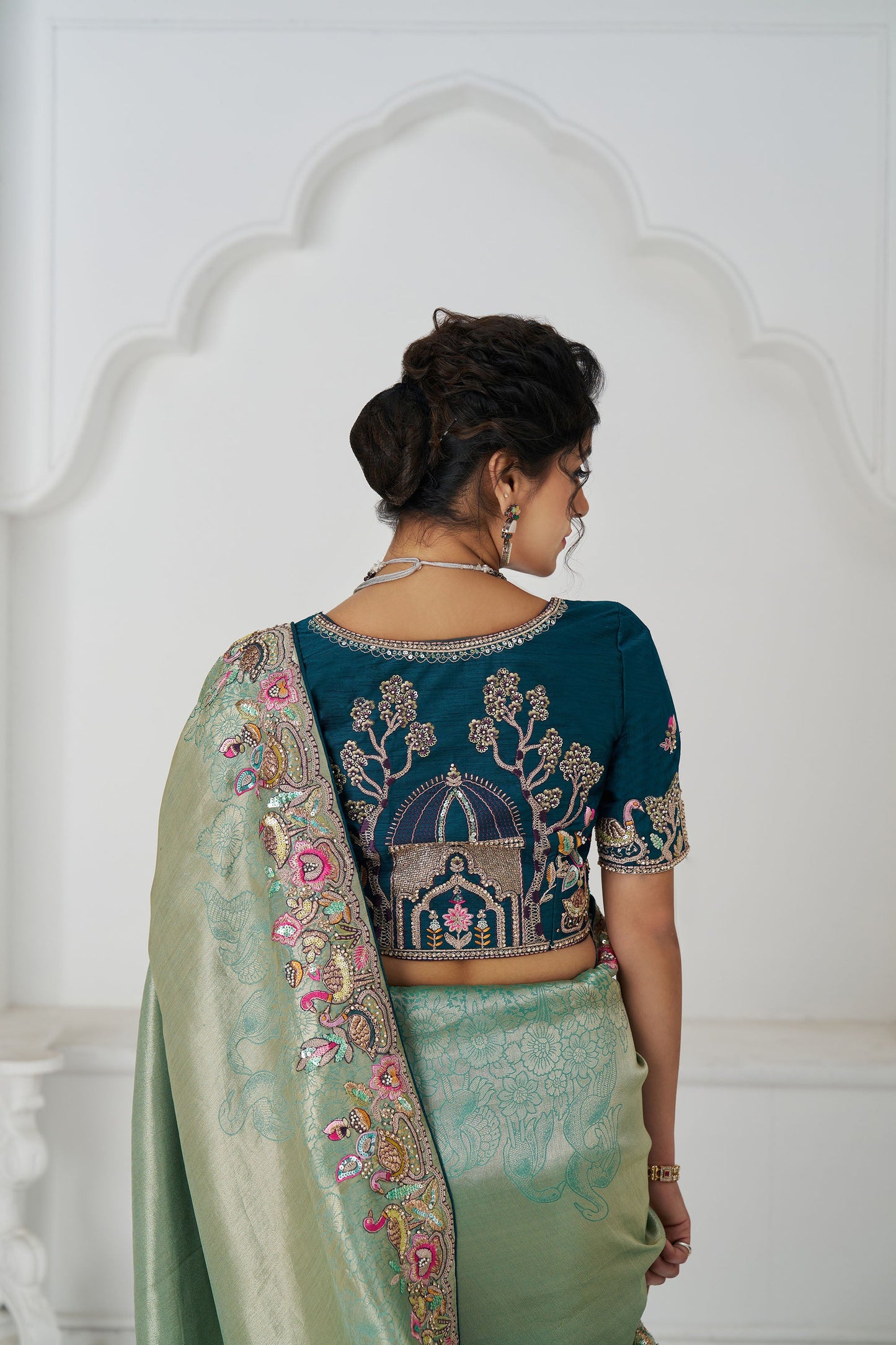 Green Dola Viscose Silk Multi-thread Embroidery Reception Saree