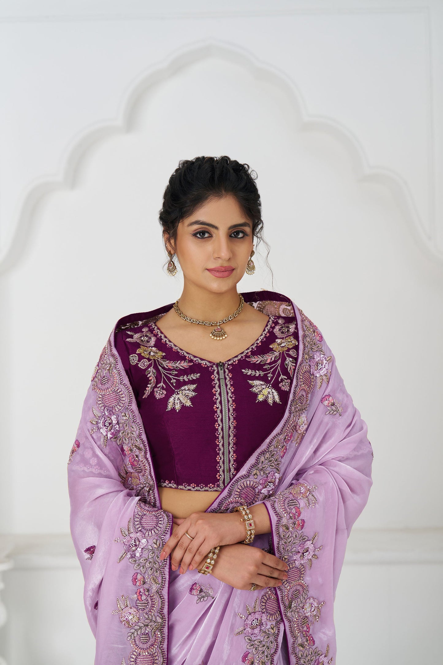 Mauve Fendi Silk Festive Saree With Zari & Sequins Embroidery