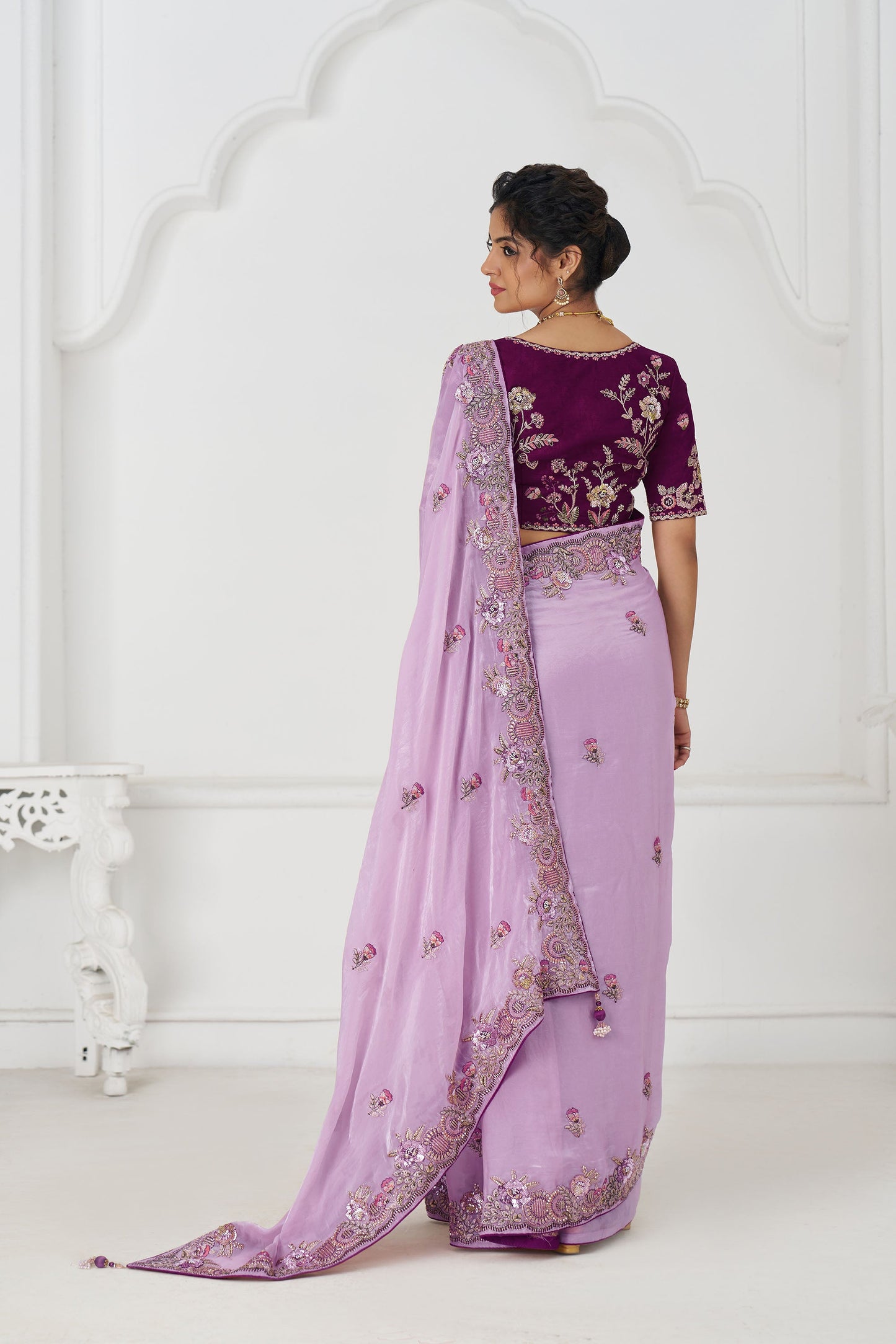Mauve Fendi Silk Festive Saree With Zari & Sequins Embroidery