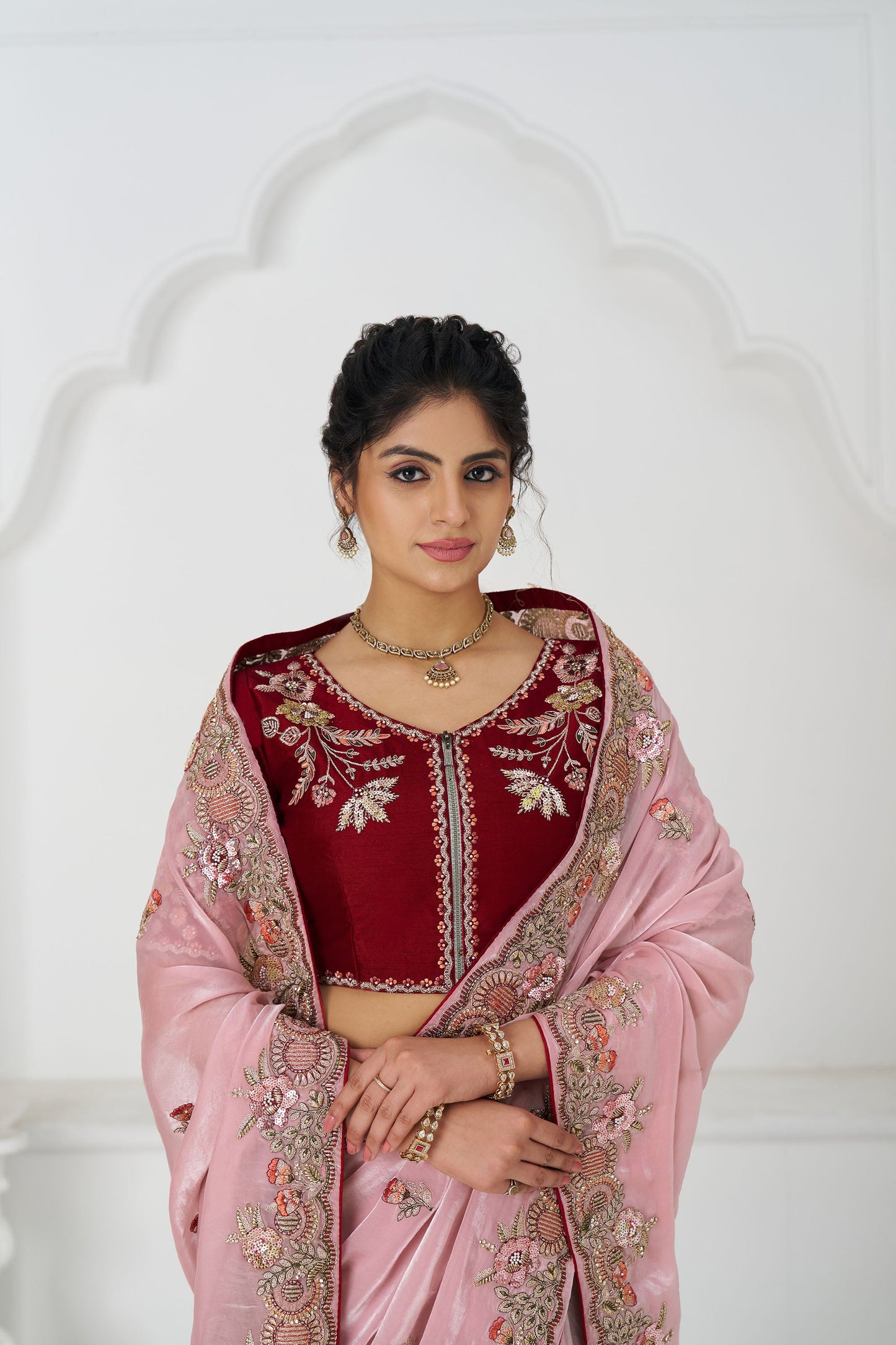 Pink Fendi Silk Festive Saree With Zari & Sequins Embroidery