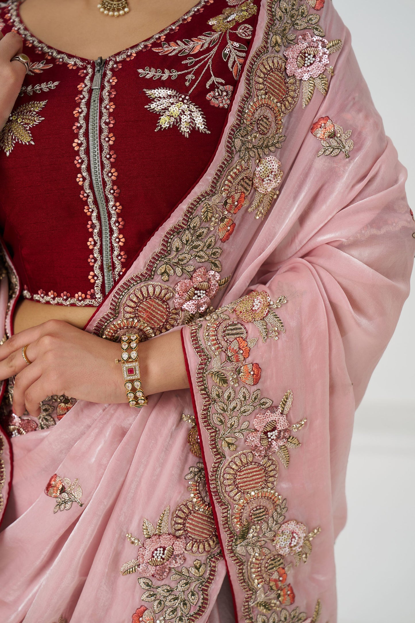 Pink Fendi Silk Festive Saree With Zari & Sequins Embroidery