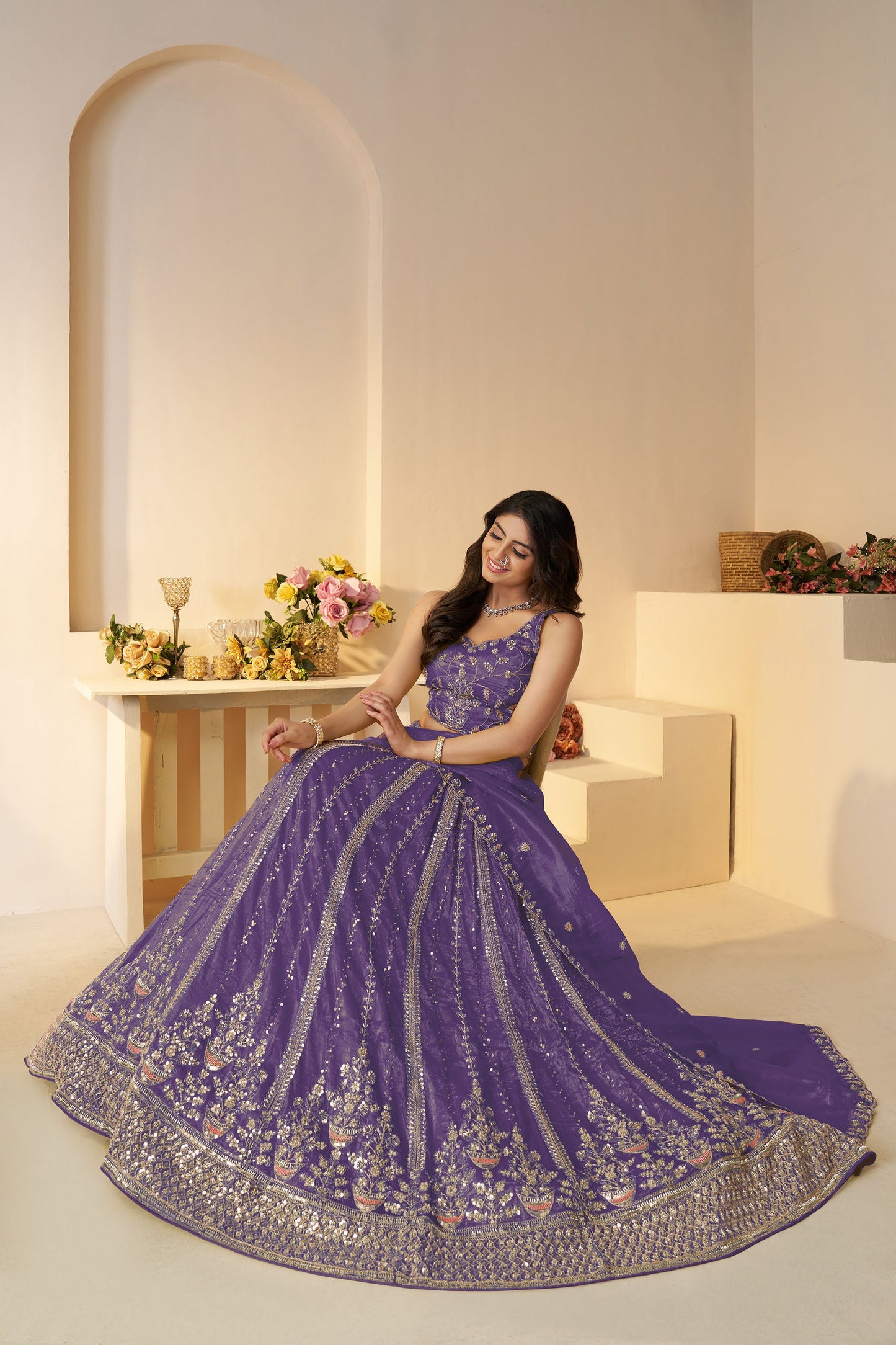 Purple Zari Work Jimmy Choo Bridal Lehenga for Sangeet
