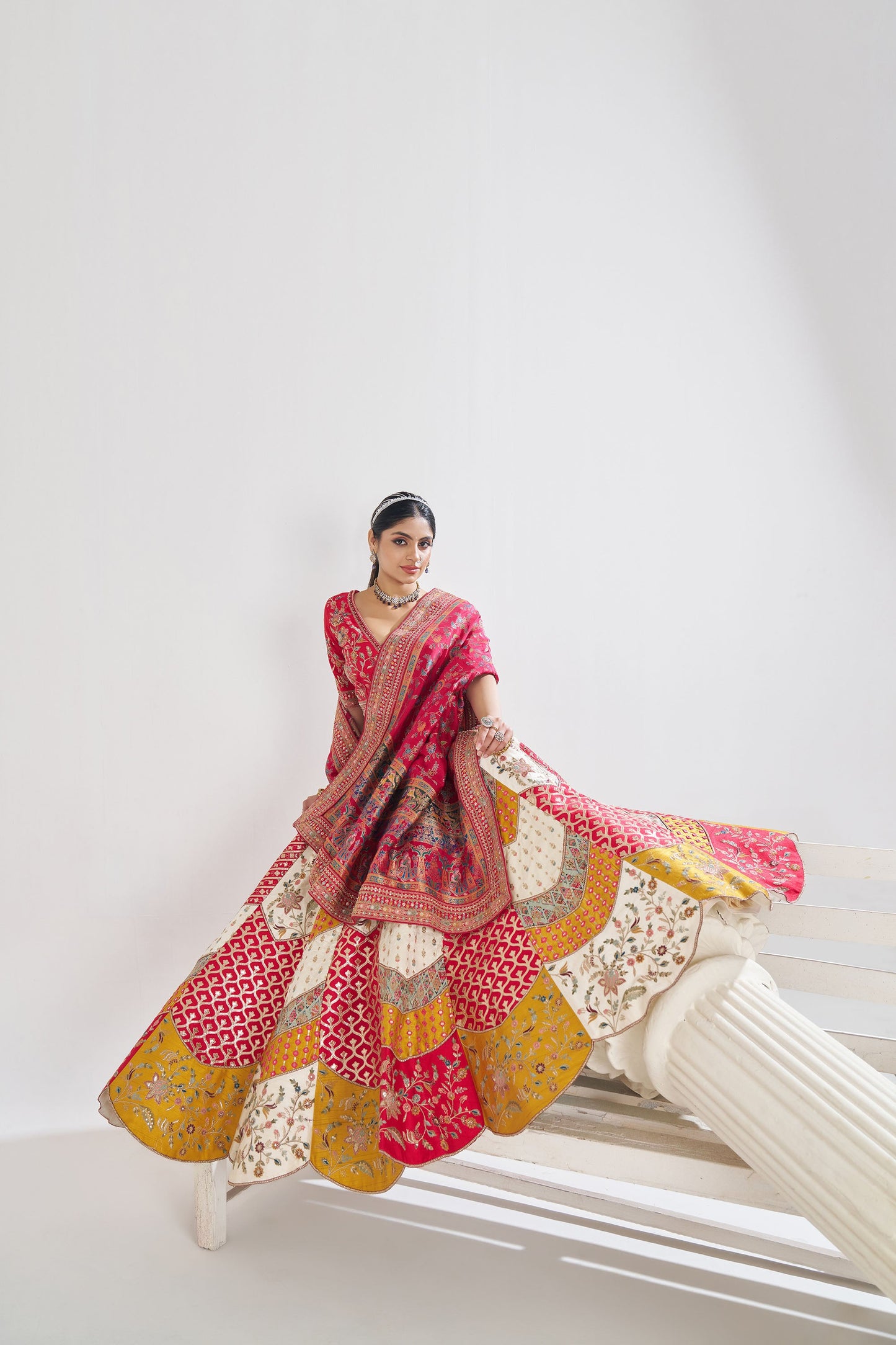 Multi Color Banarasi Mosaic Scallop Designer Bridal Lehenga