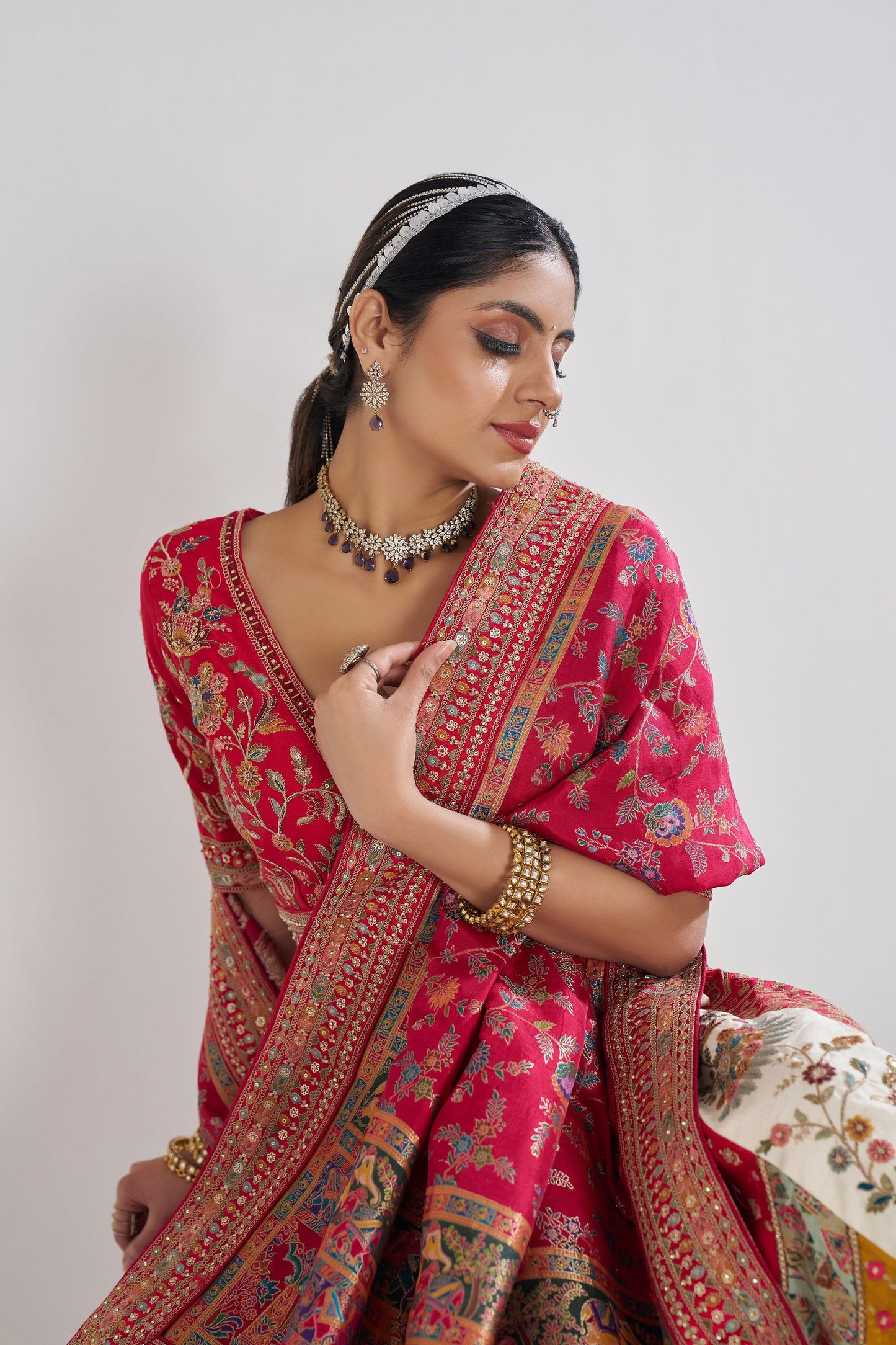 Multi Color Banarasi Mosaic Scallop Designer Bridal Lehenga