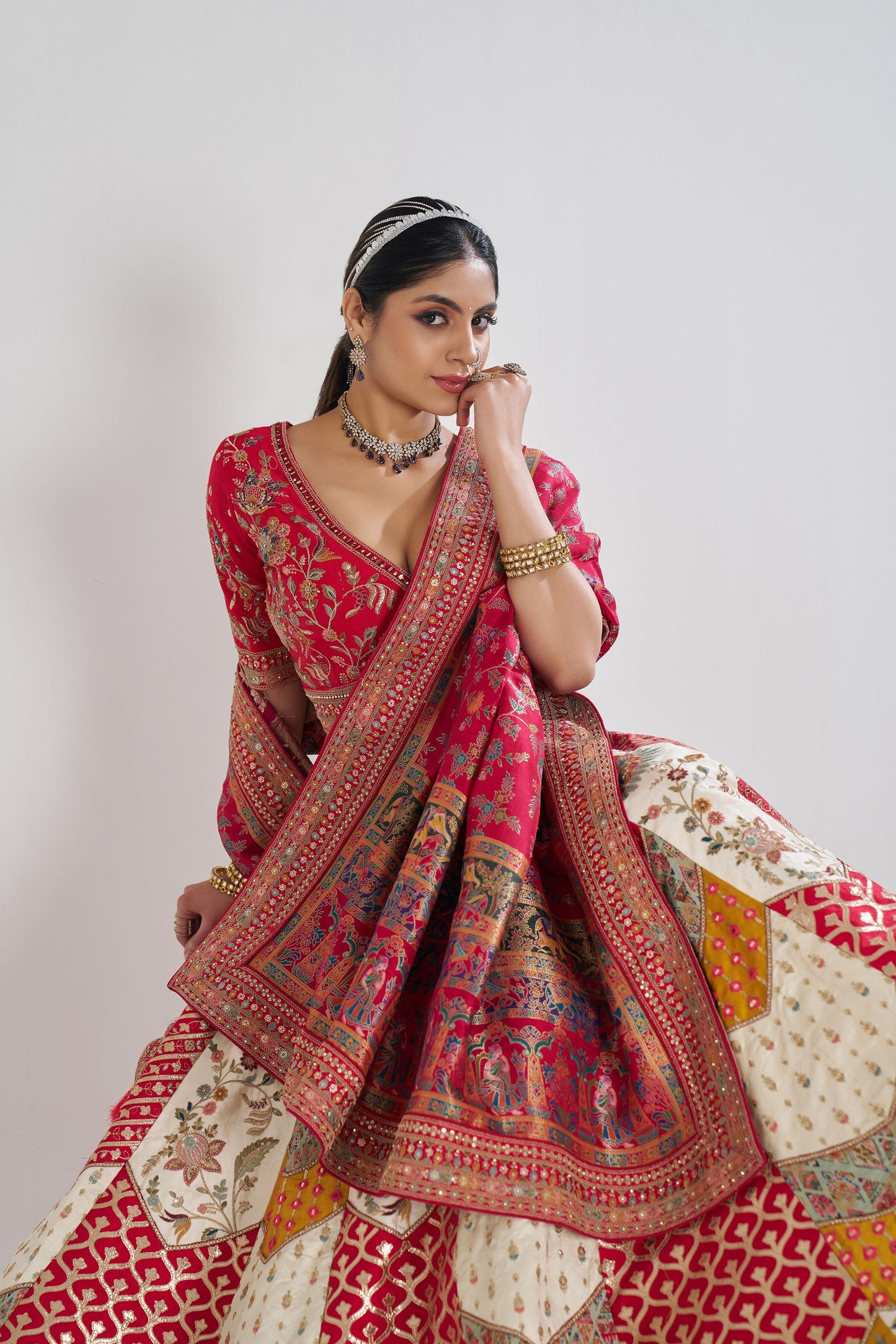 Multi Color Banarasi Mosaic Scallop Designer Bridal Lehenga