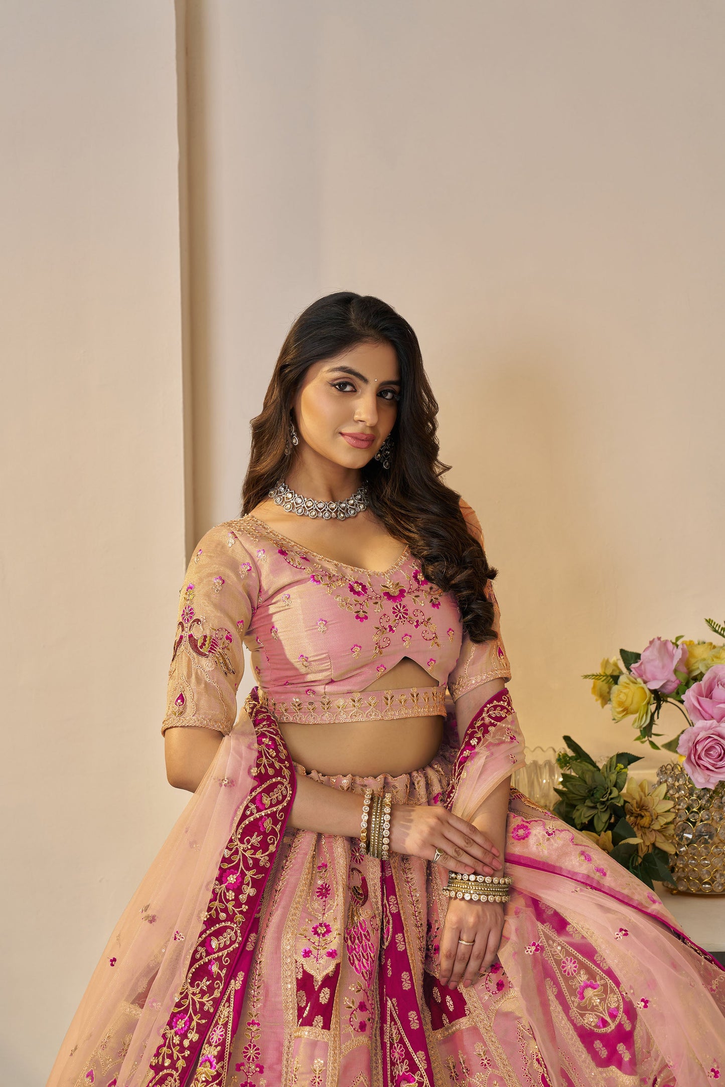 Orange Banarasi Silk Sequins & Zari Embroidered Bridal Lehenga