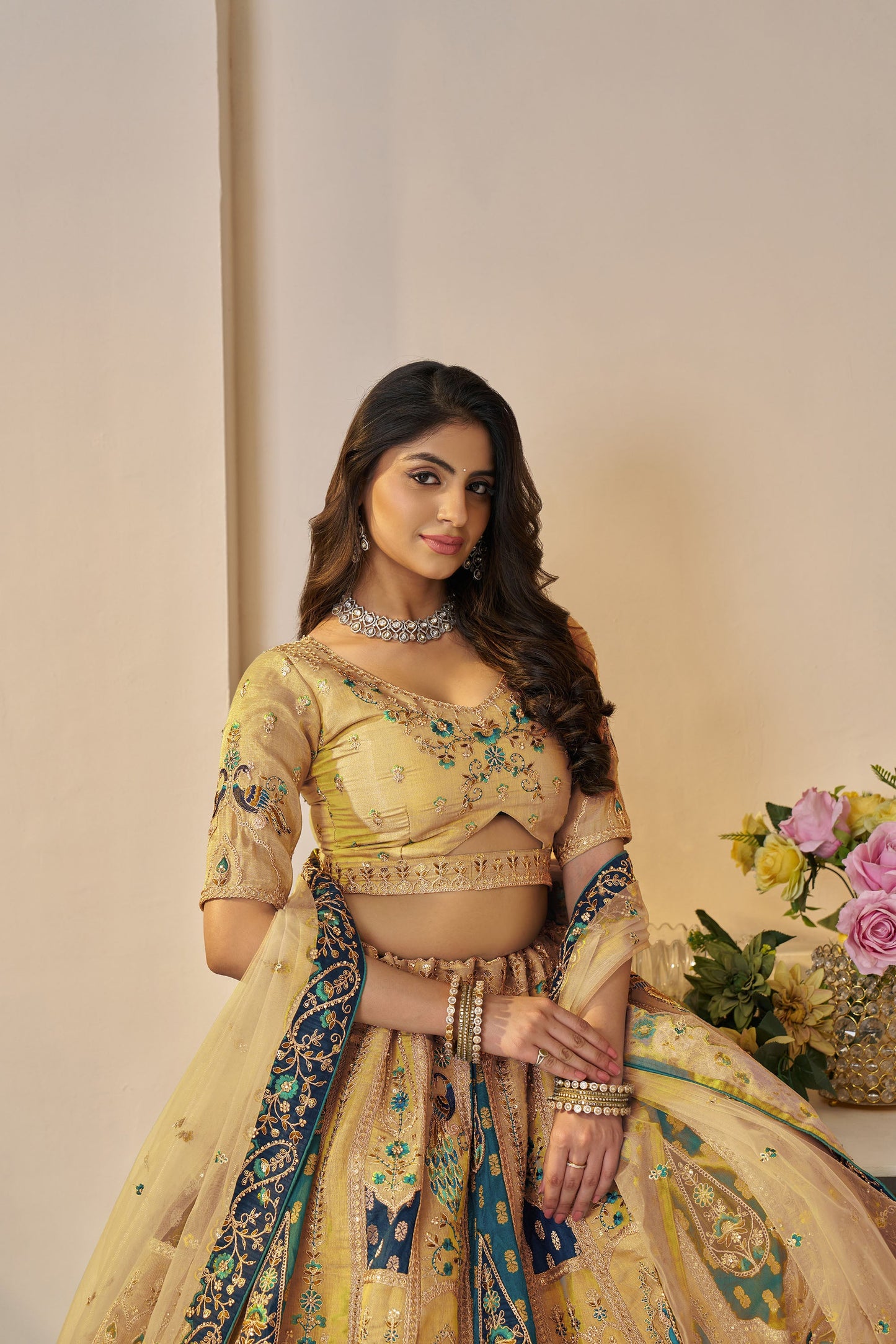 Yellow Art Silk Sequins & Zari Embroidered Haldi Lehenga