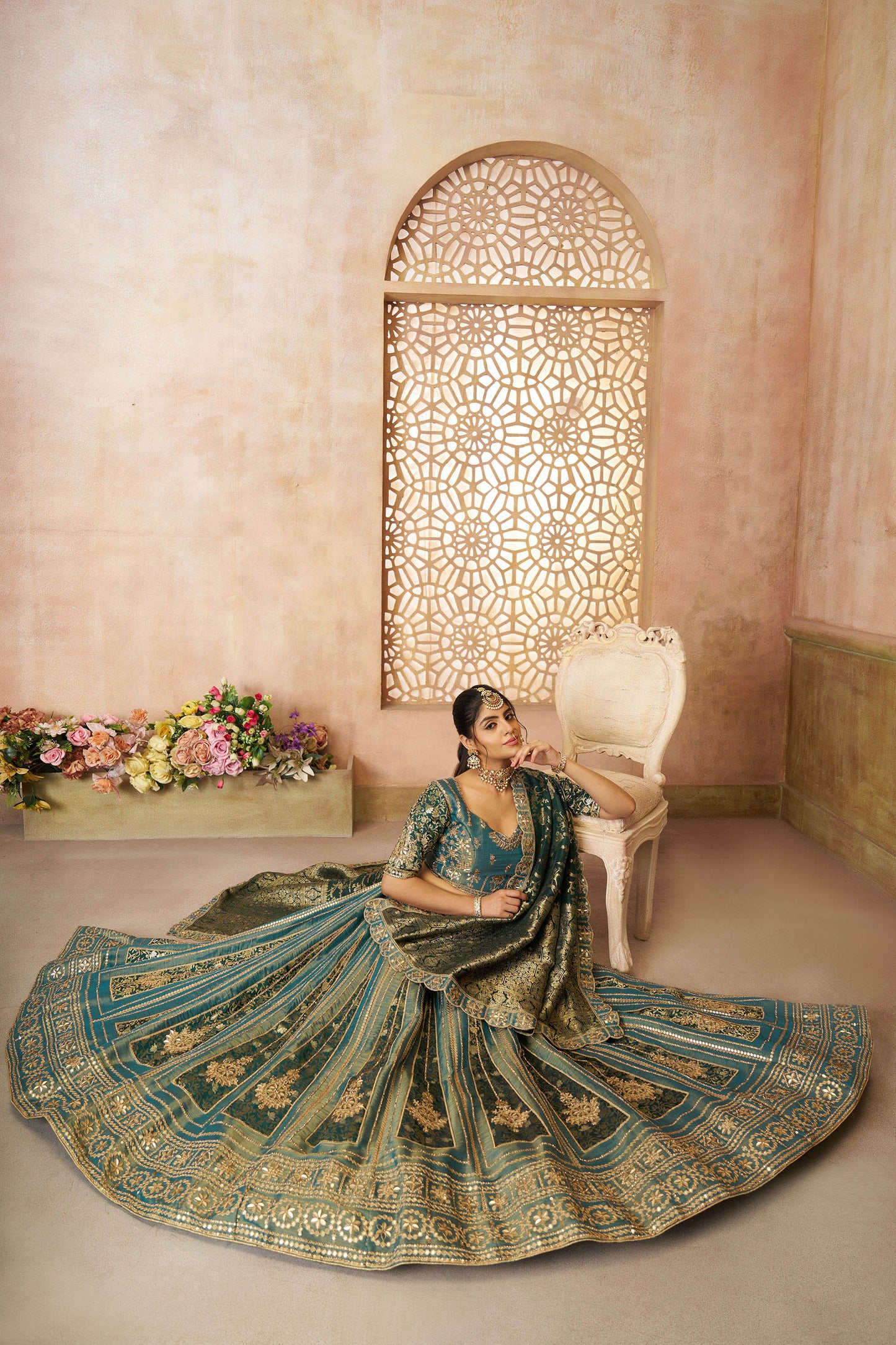 Green Tissue & Banarasi Zari Work Bridal Lehenga