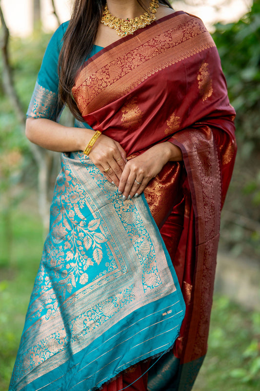 Krishna Maroon Banarasi Silk zari Saree