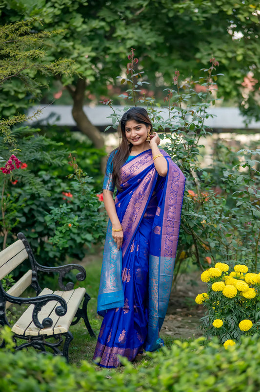 Krishna Royal Blue Banarasi Silk zari Saree