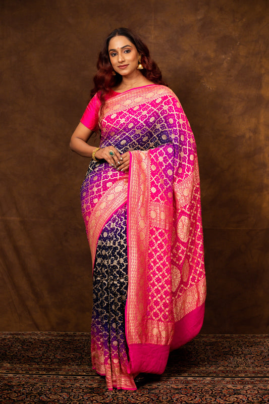 Navy Blue Saree Georgette Silk Bandhani