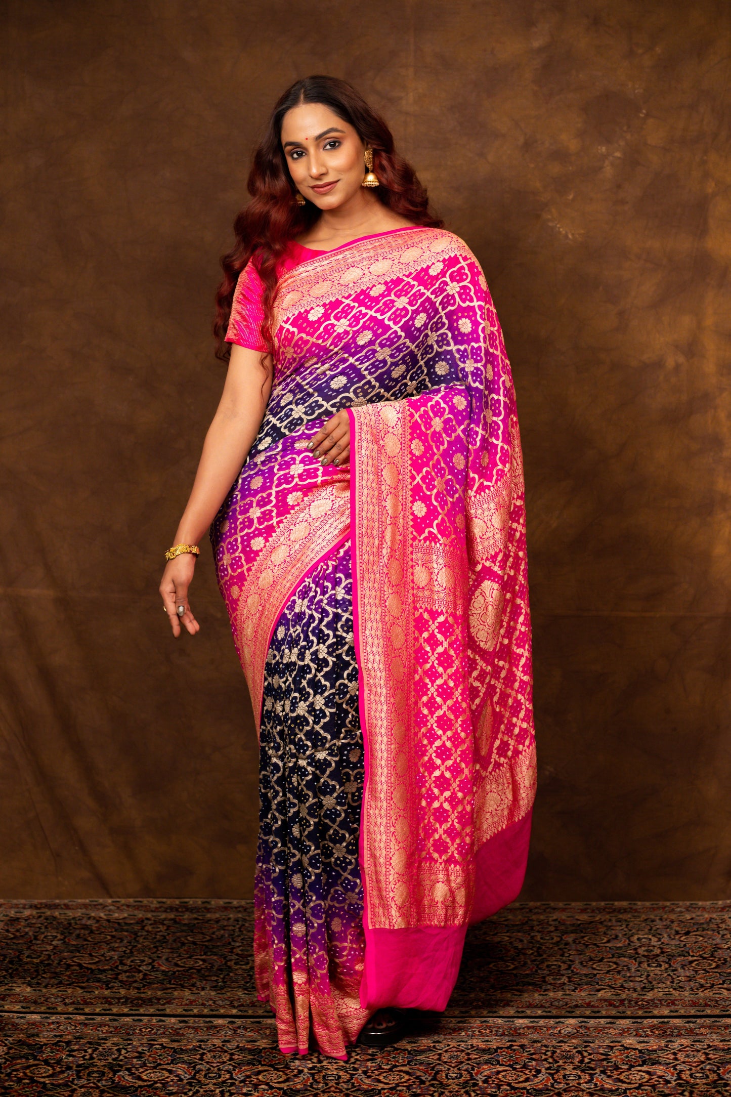 Navy Blue Saree Georgette Silk Bandhani