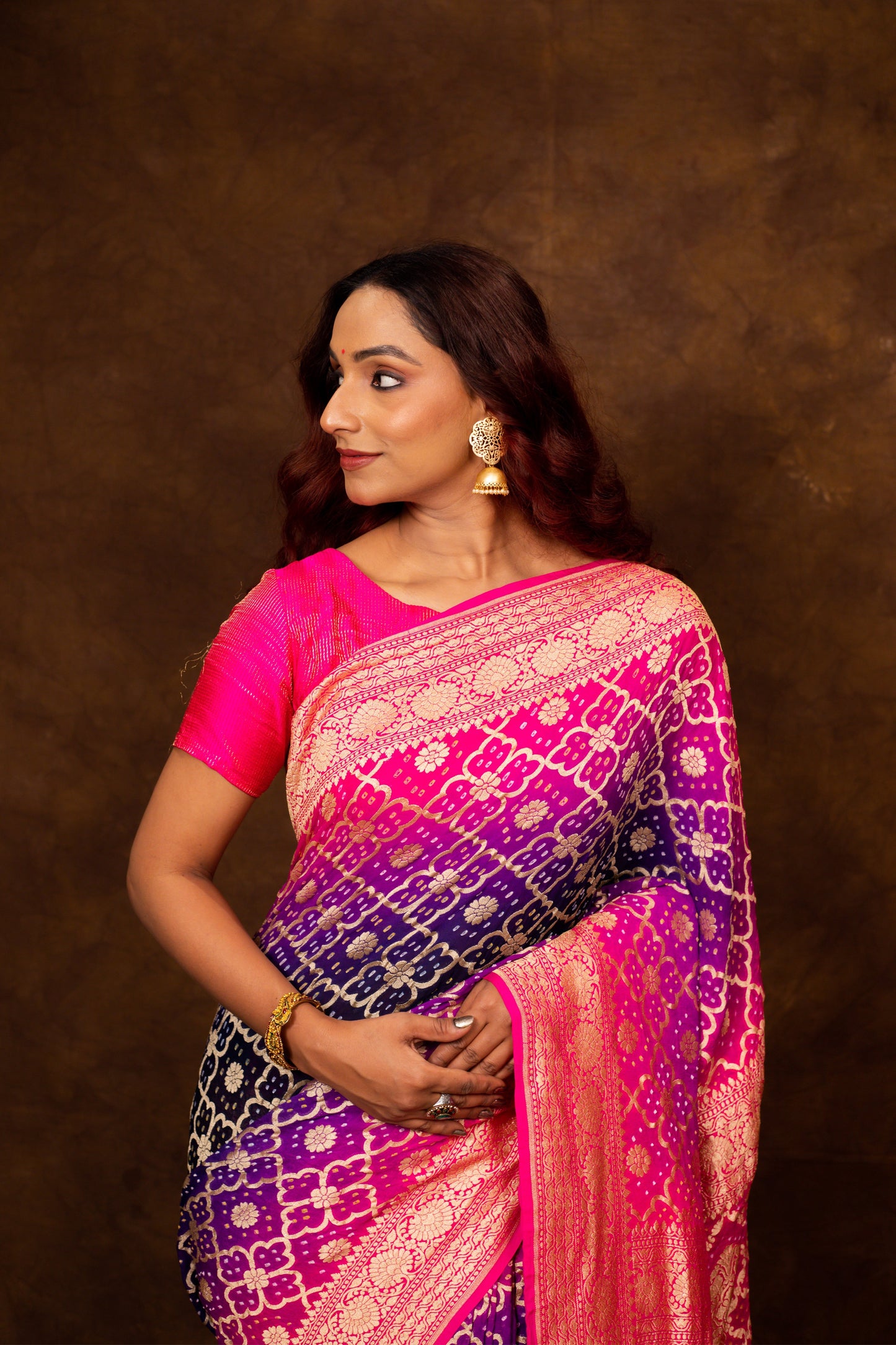 Navy Blue Saree Georgette Silk Bandhani