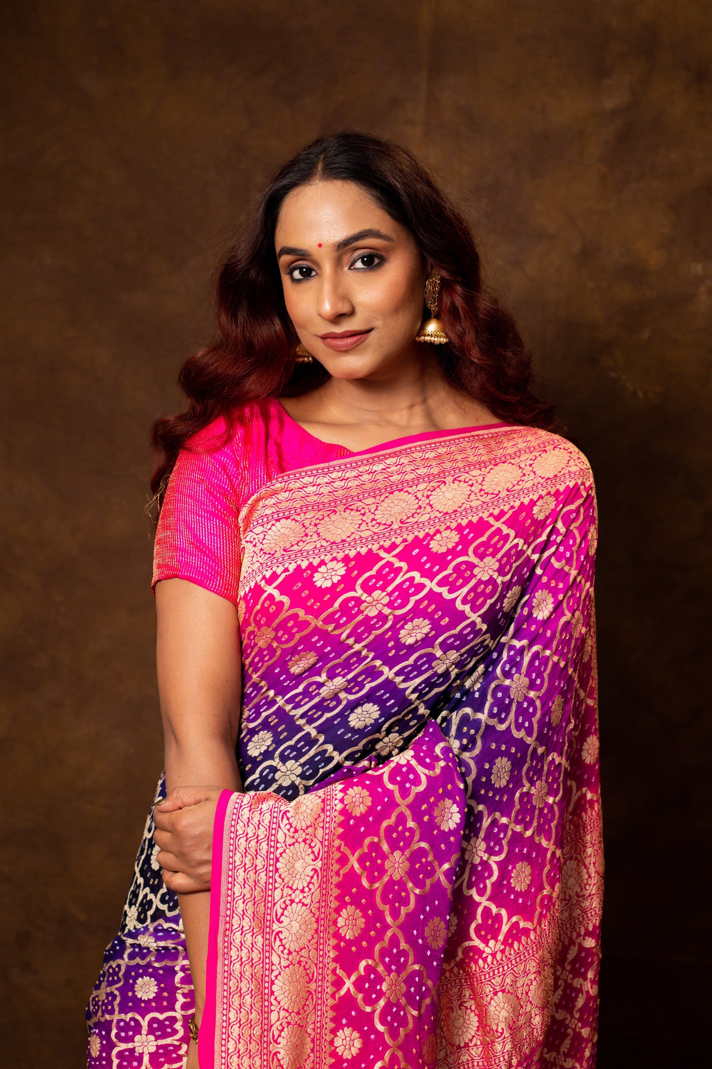 Navy Blue Saree Georgette Silk Bandhani