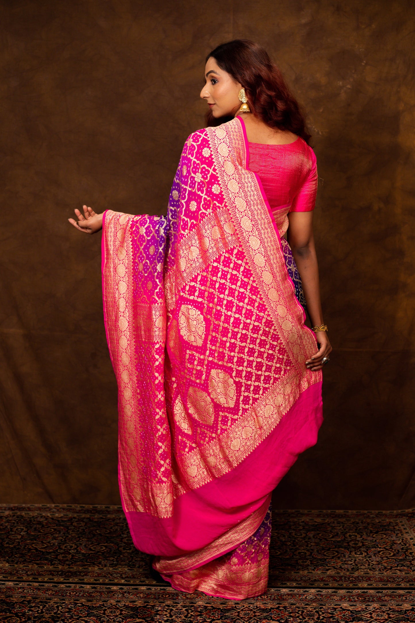 Navy Blue Saree Georgette Silk Bandhani