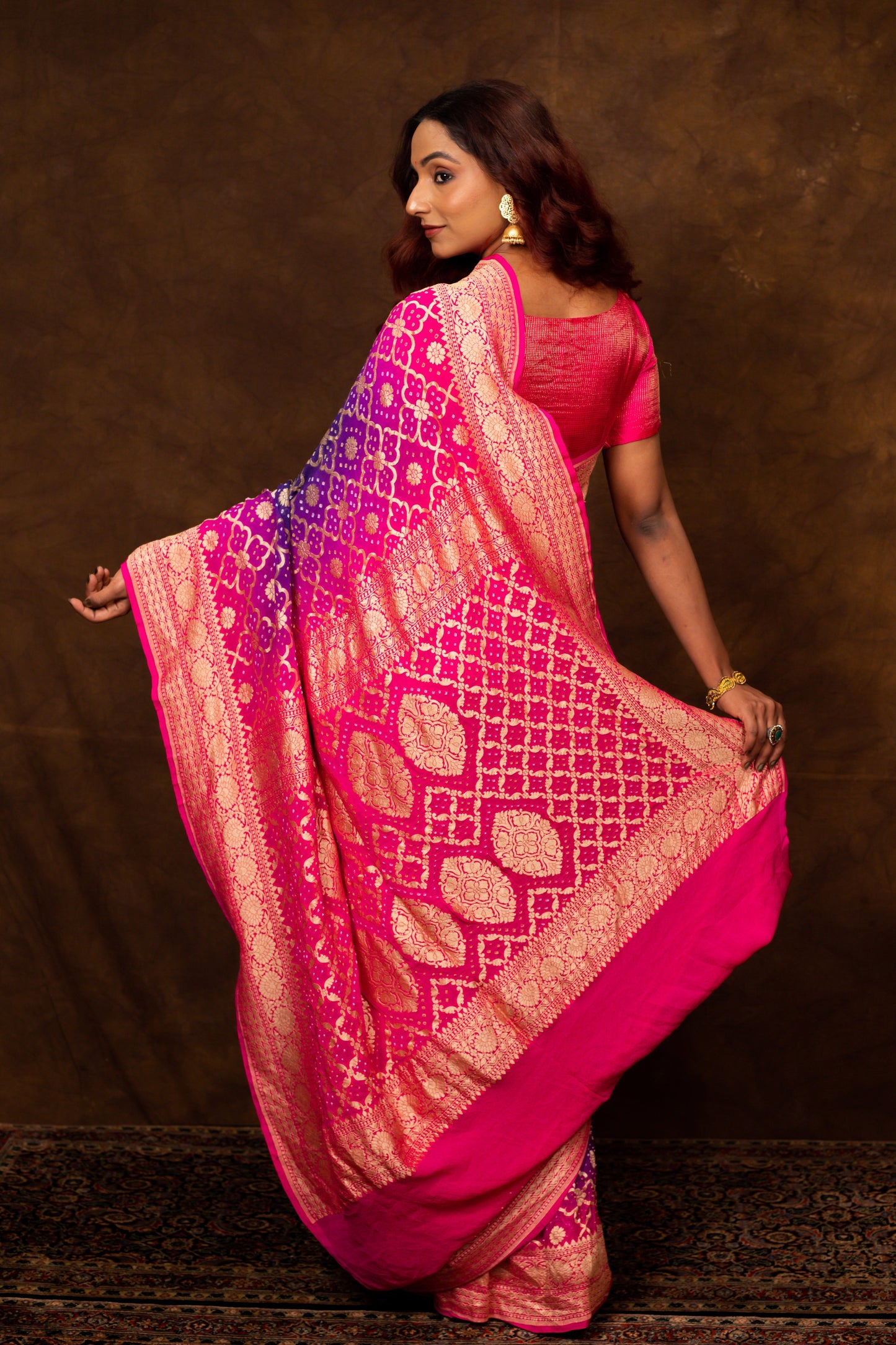Navy Blue Saree Georgette Silk Bandhani