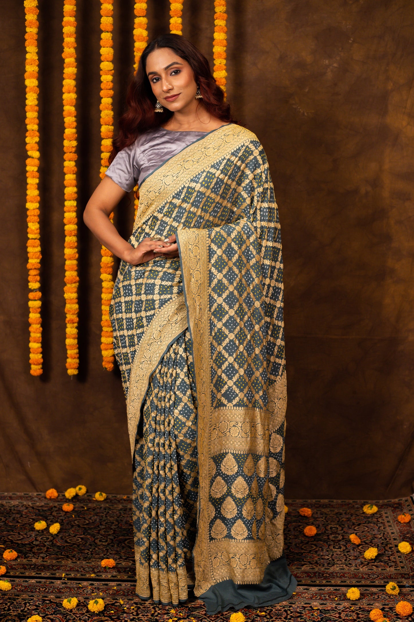 Blue Saree Georgette Silk Bandhani
