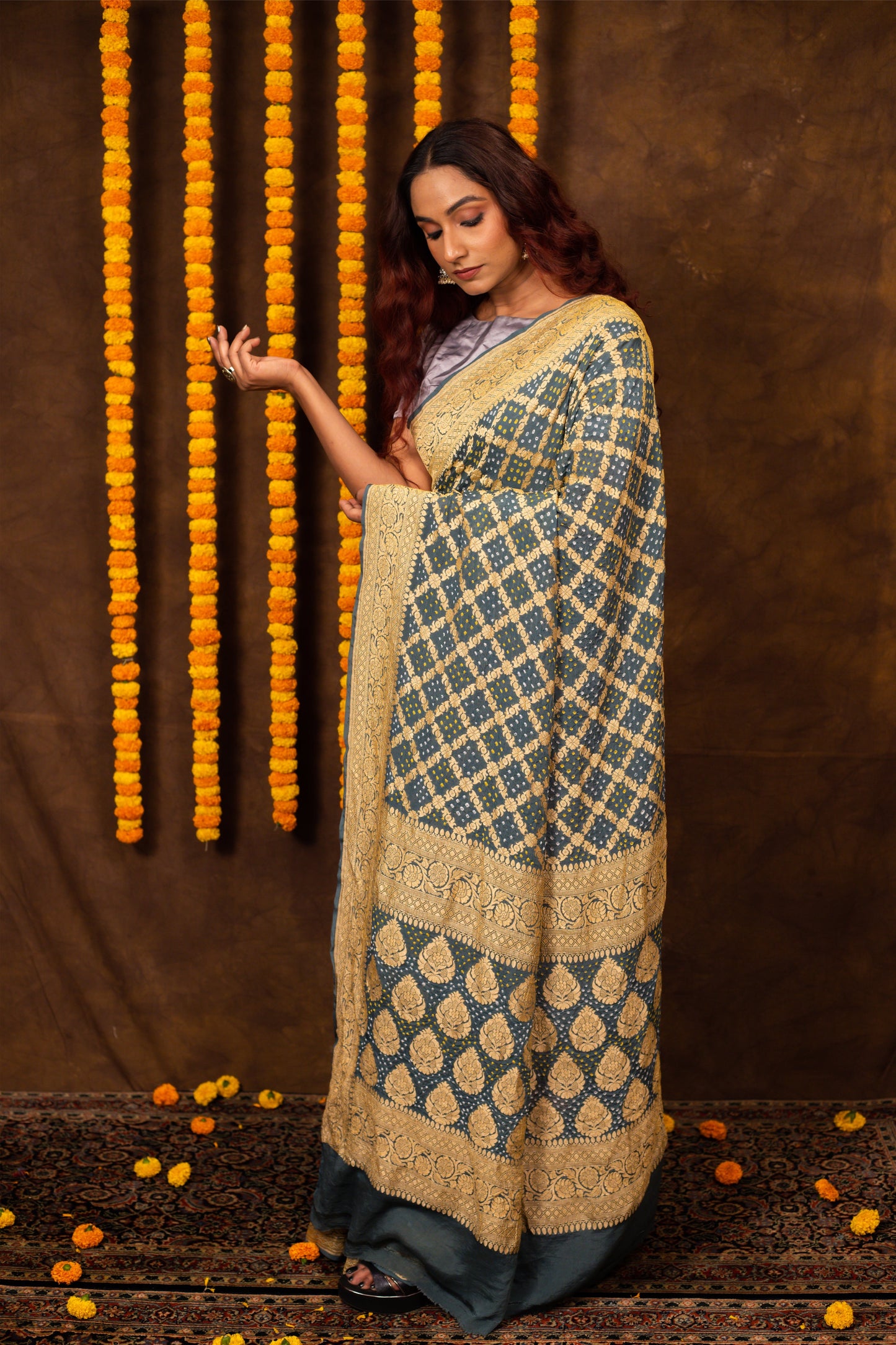 Blue Saree Georgette Silk Bandhani