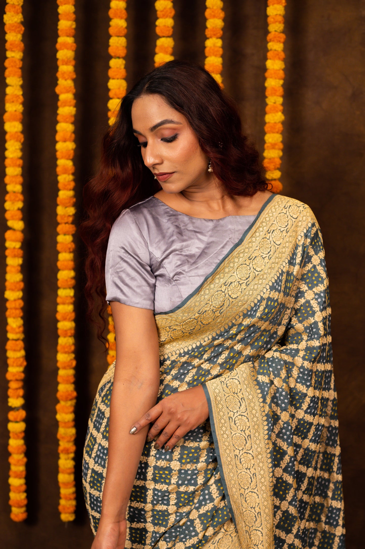 Blue Saree Georgette Silk Bandhani