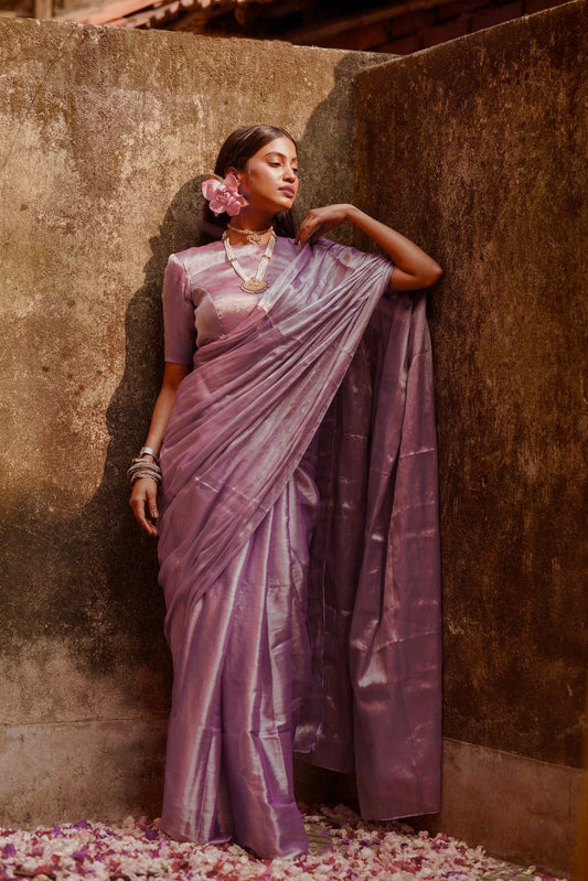Lavender shine I Lavender tissue saree