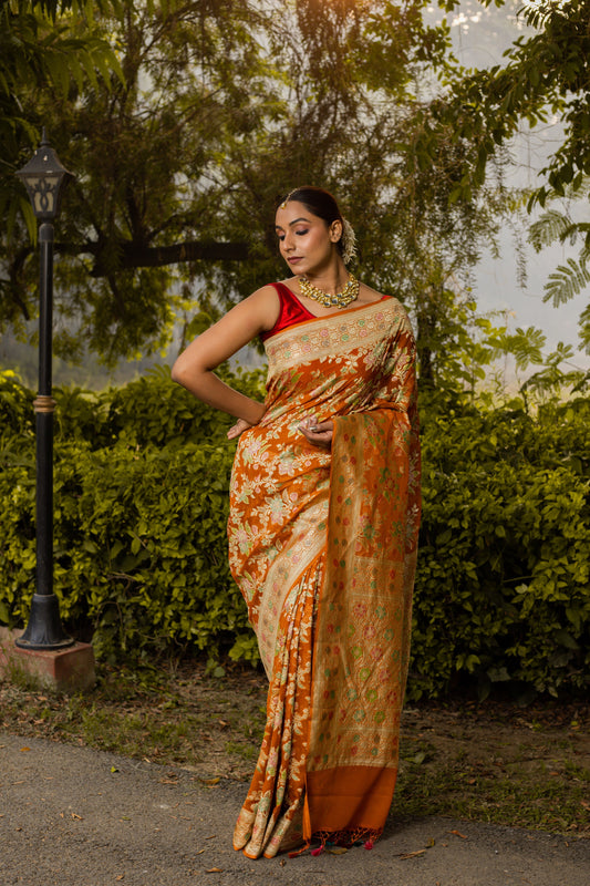 Rust Saree Georgette Khaddi Silk