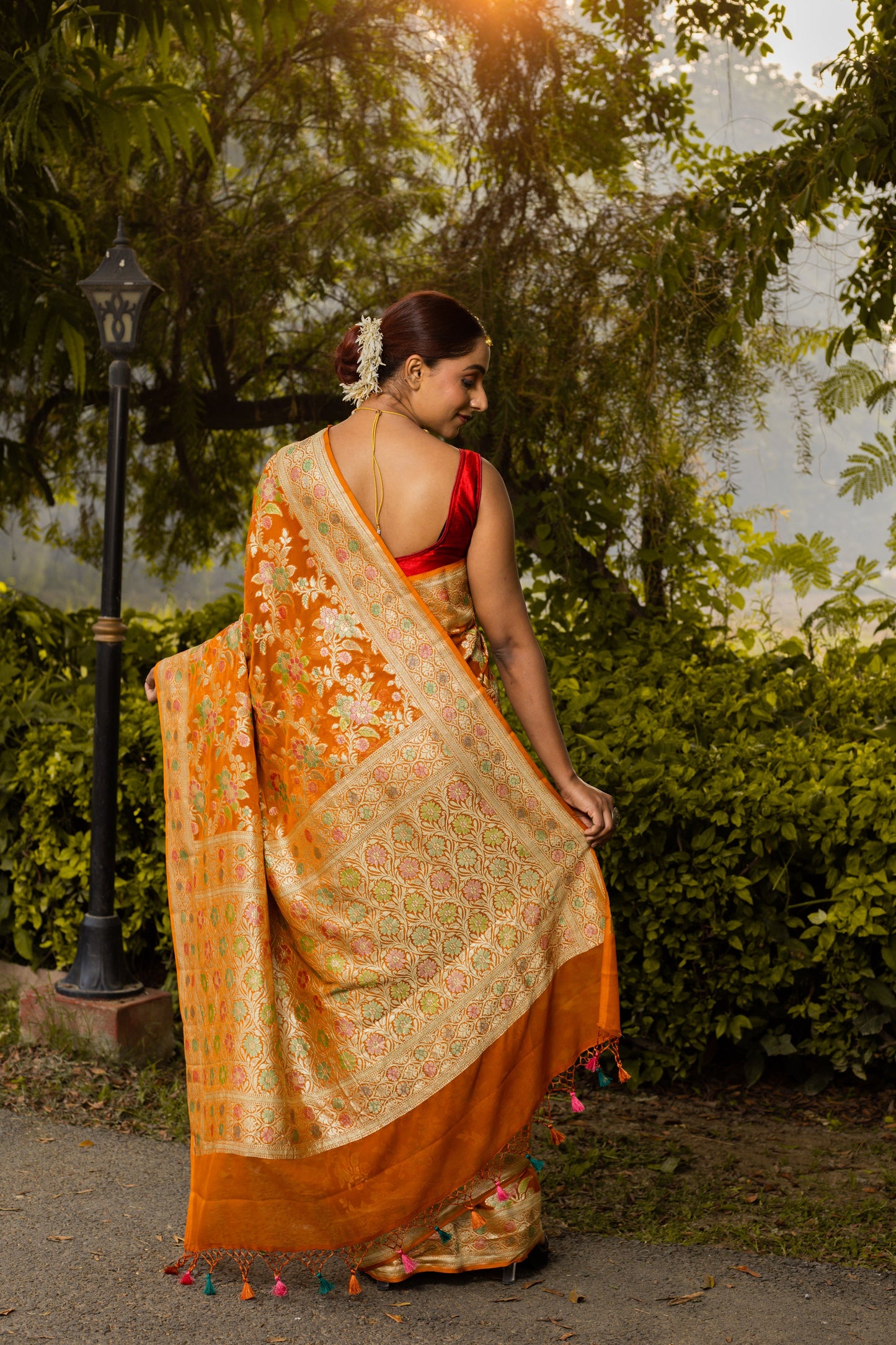 Rust Saree Georgette Khaddi Silk